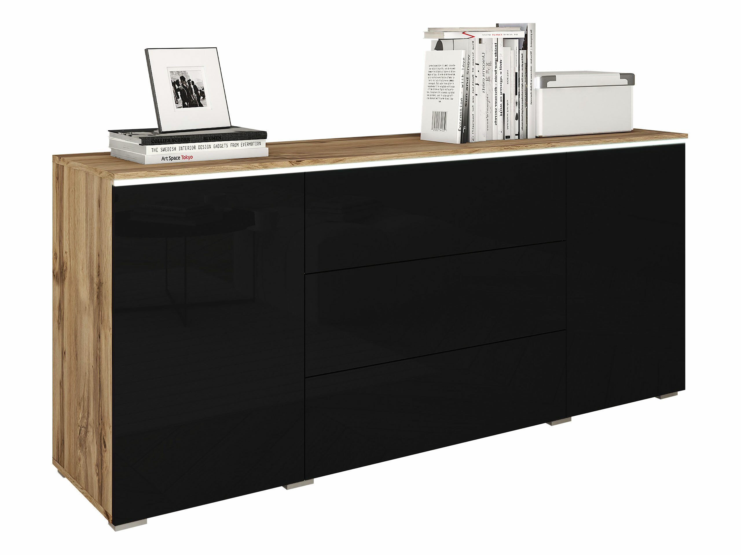 Komoda Mirfivo 102 (Hrast Wotan + Sjajno crna)