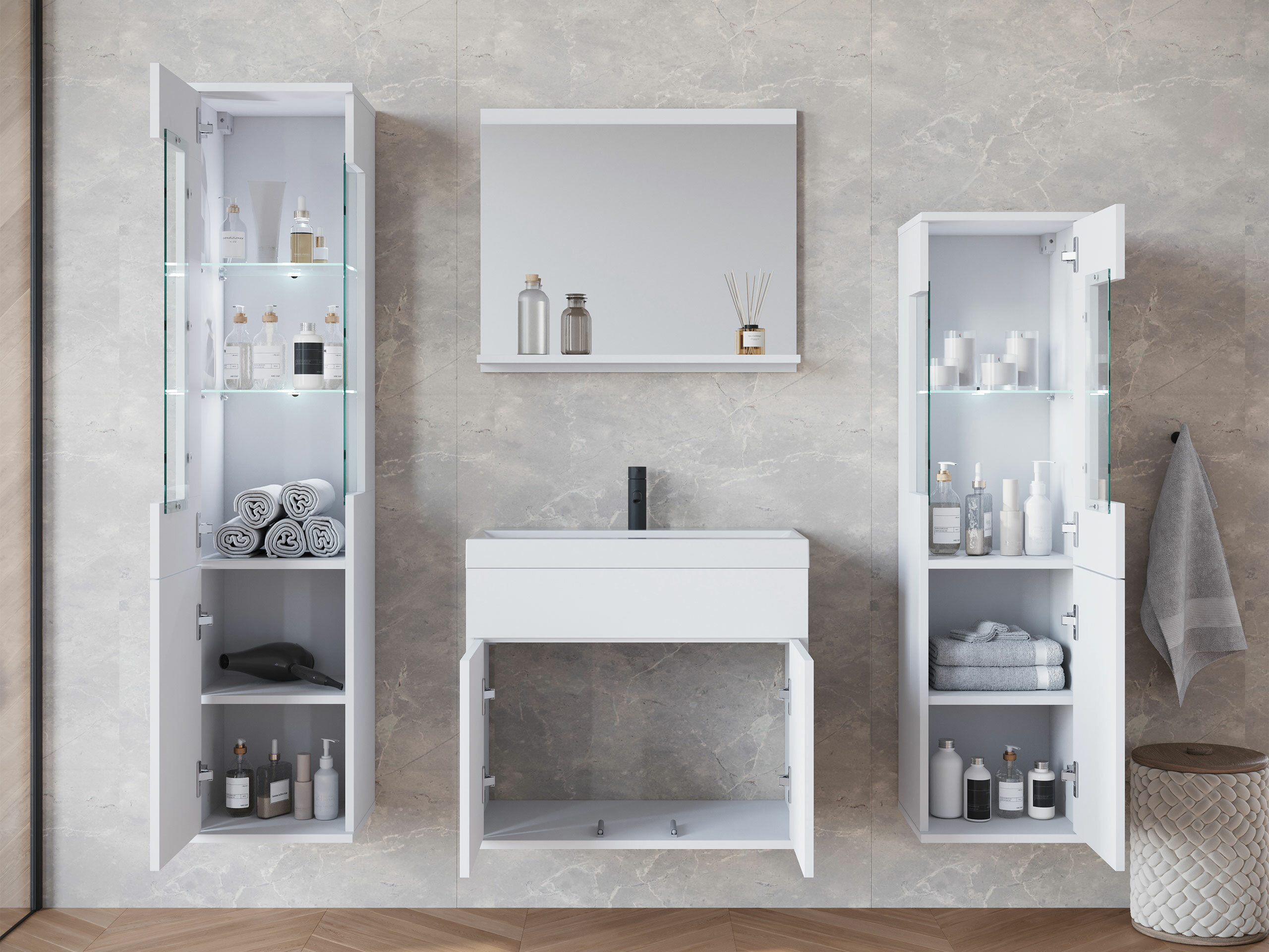 Kupaonski namještaj Sarasota 194 (Bijela + Sjajno bijela)