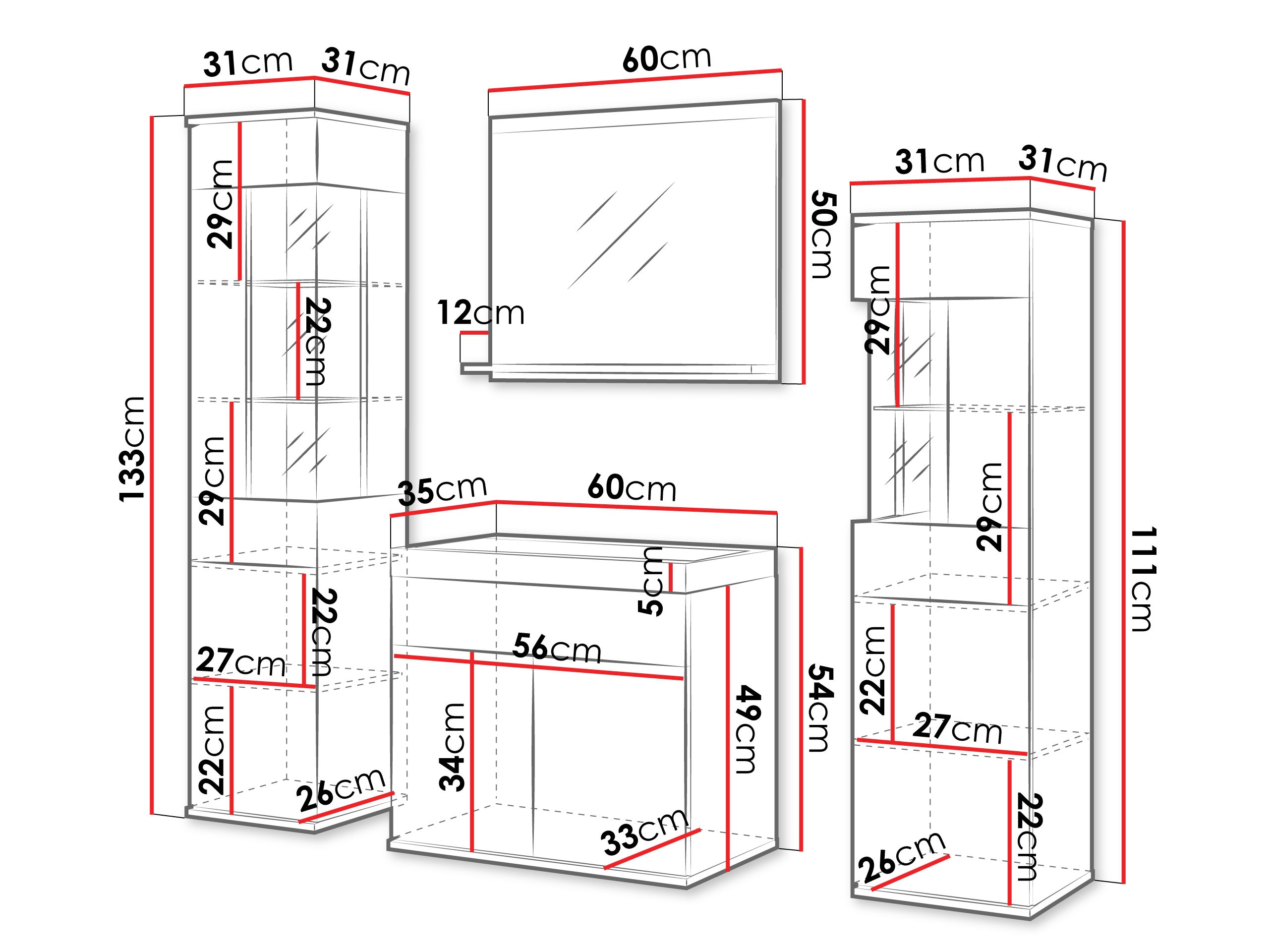 Kupaonski namještaj Sarasota 194 (Bijela + Sjajno bijela)