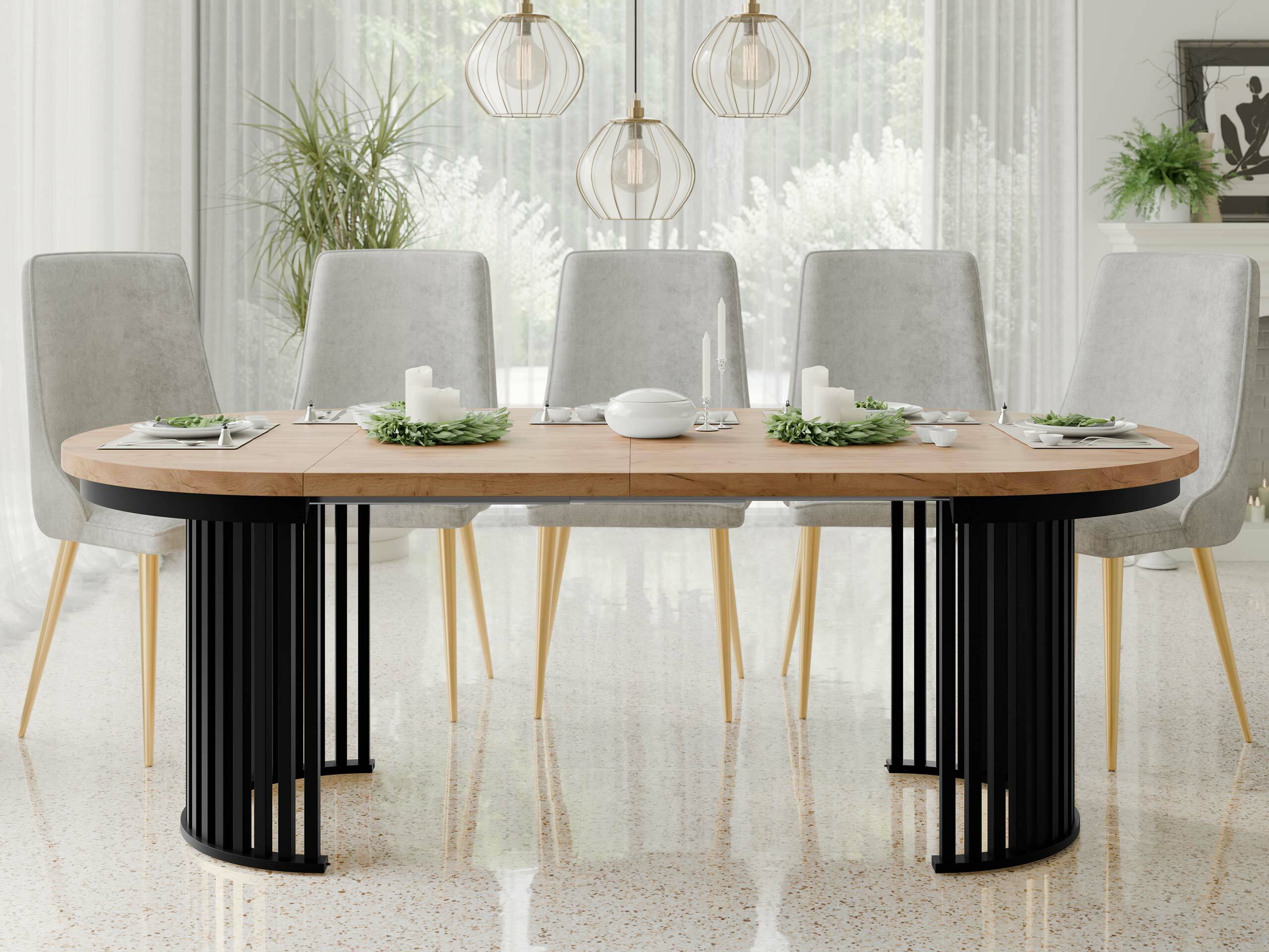 Stol Racine 145 (Zlatni hrast Craft + Crna)