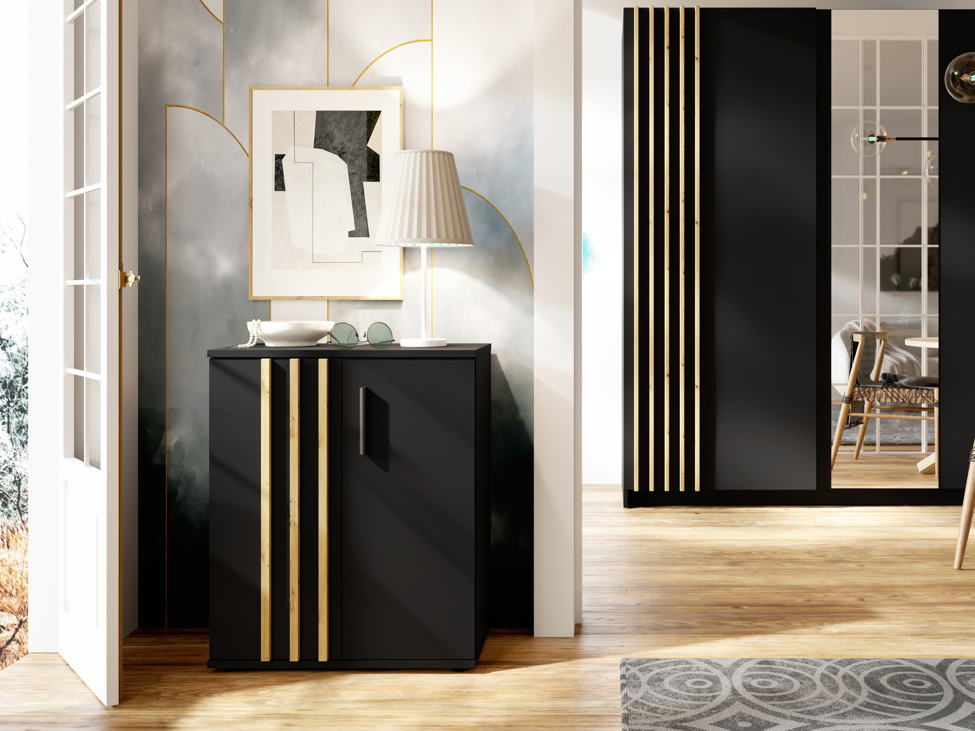 Komoda Baytown 158 (Crna + Hrast Artisan)