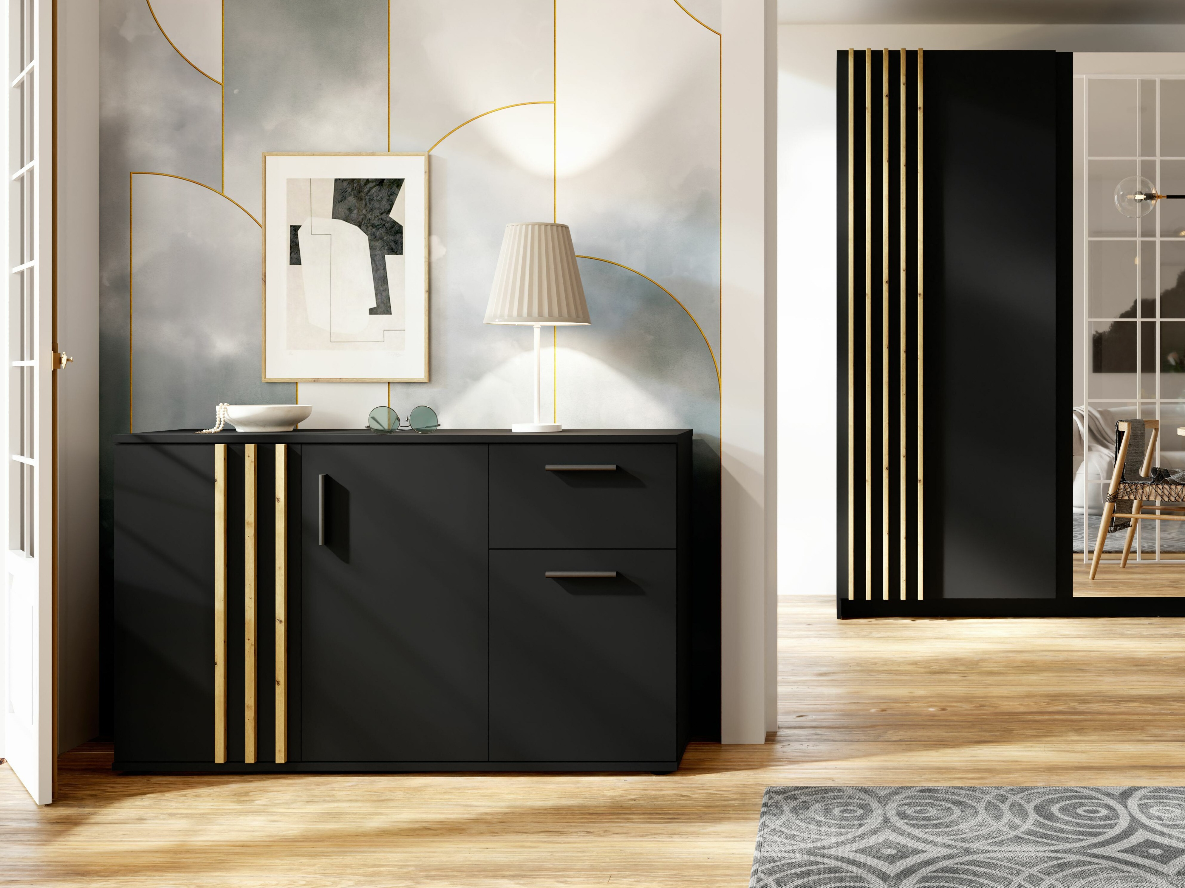 Komoda Baytown 159 (Crna + Hrast Artisan)