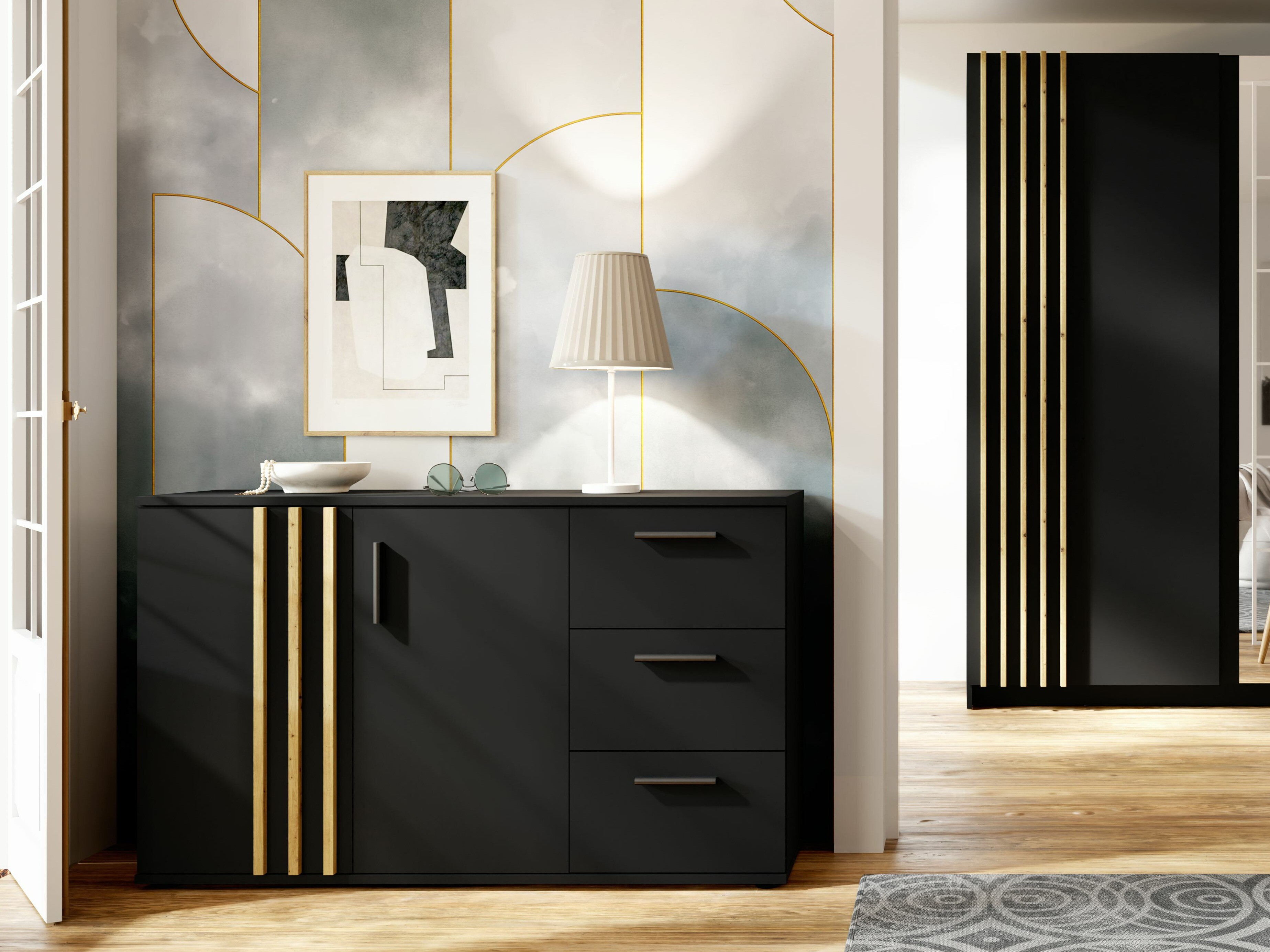 Komoda Baytown 160 (Crna + Hrast Artisan)