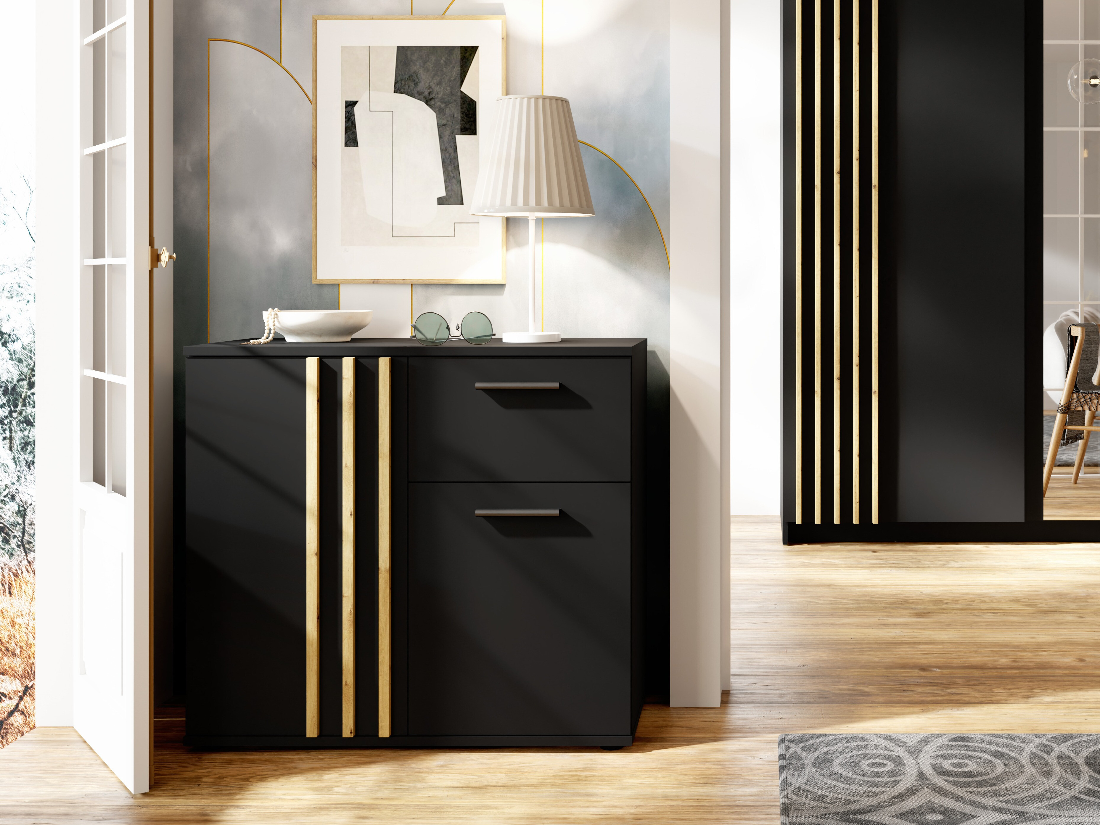 Komoda Baytown 161 (Crna + Hrast Artisan)