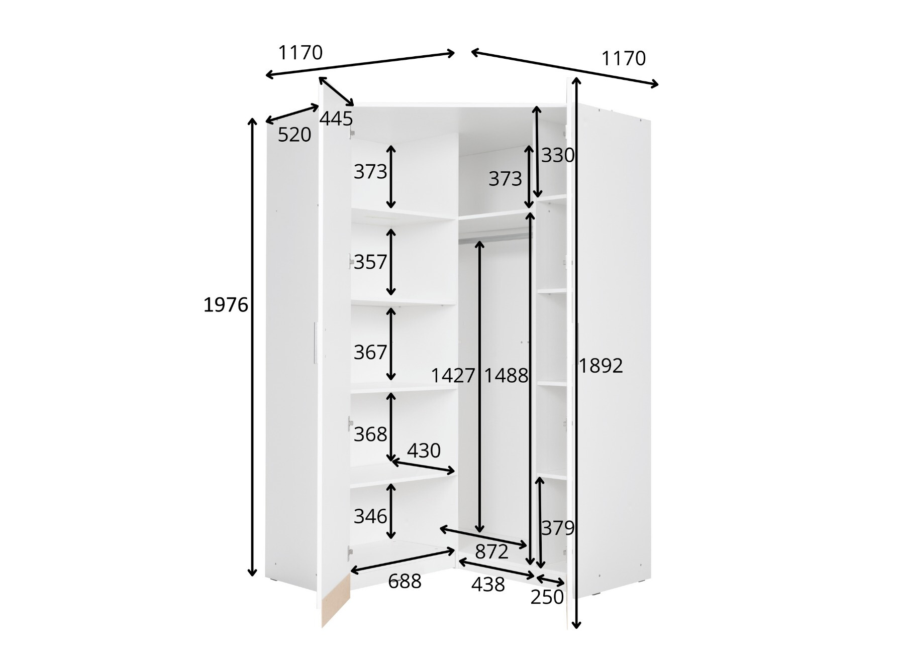 Kutni ormar Fioliva 104 (Bijela + Sjajno bijela)