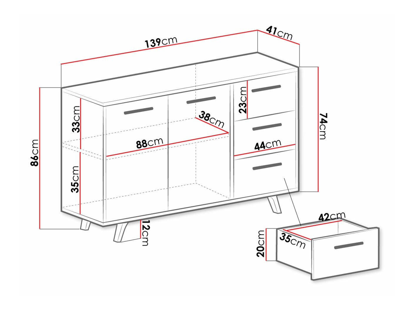 Komoda Dortivu 160 (Bijela)