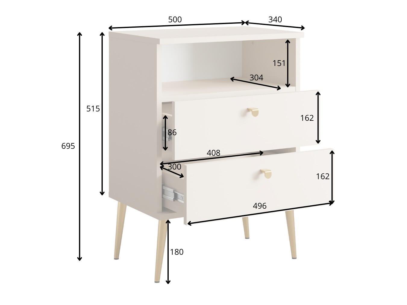 Noćni ormarić Baytown 184 (Bijela)