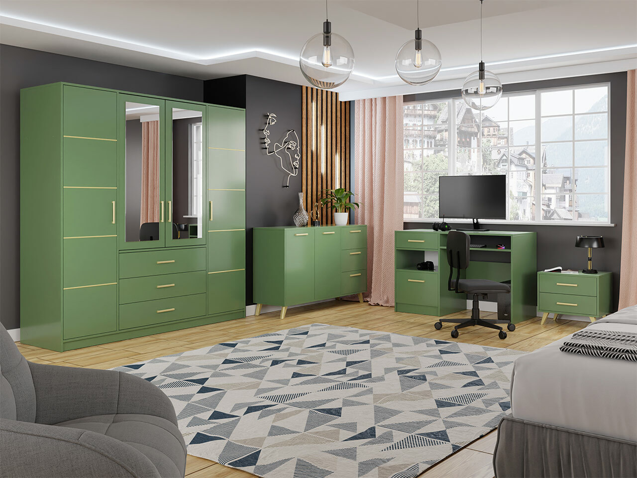 Noćni ormarić Delbalo 104 (Zelena + Zlatna)