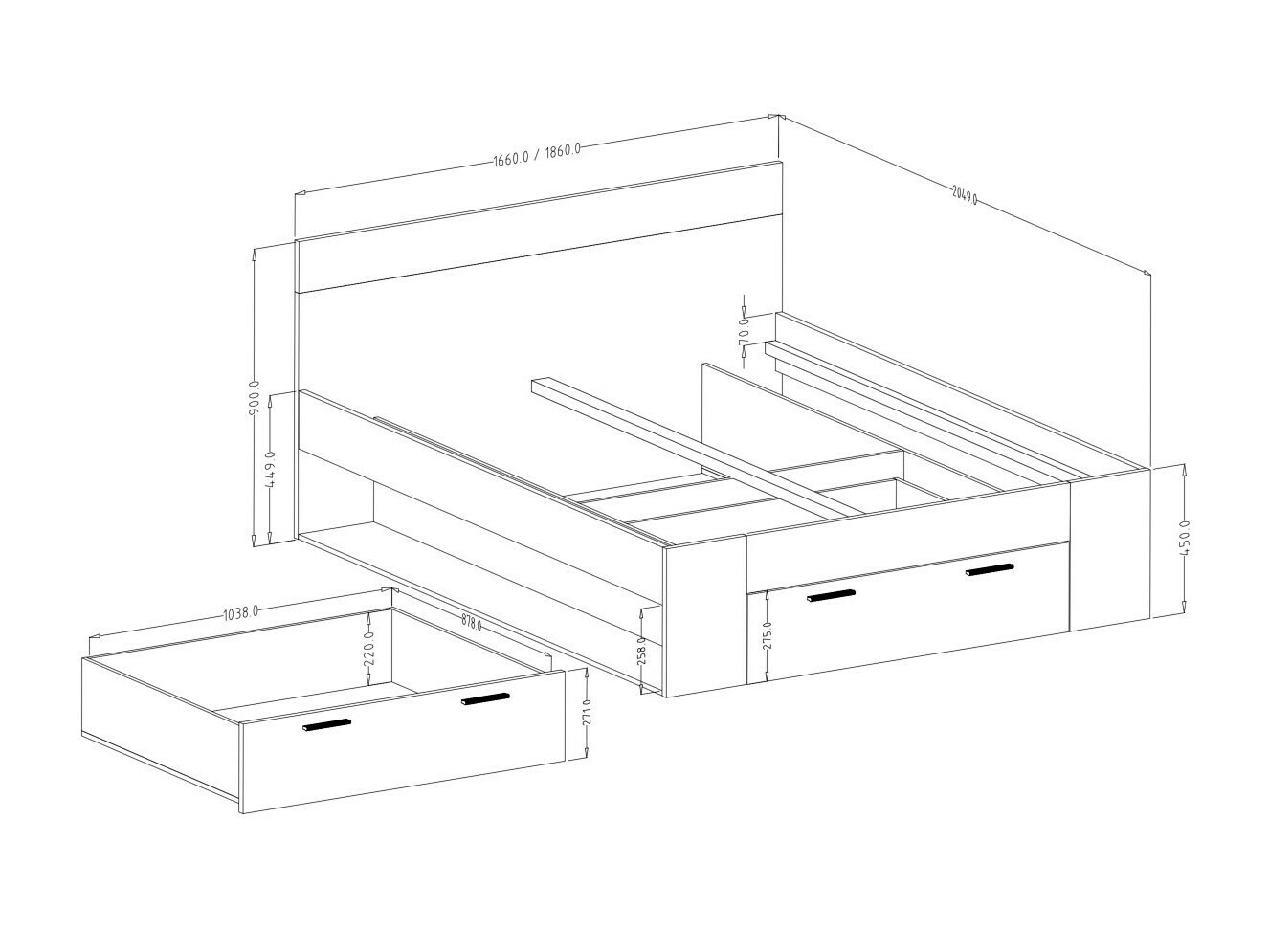 Krevet Melvele 108 (Hrast + Crna)