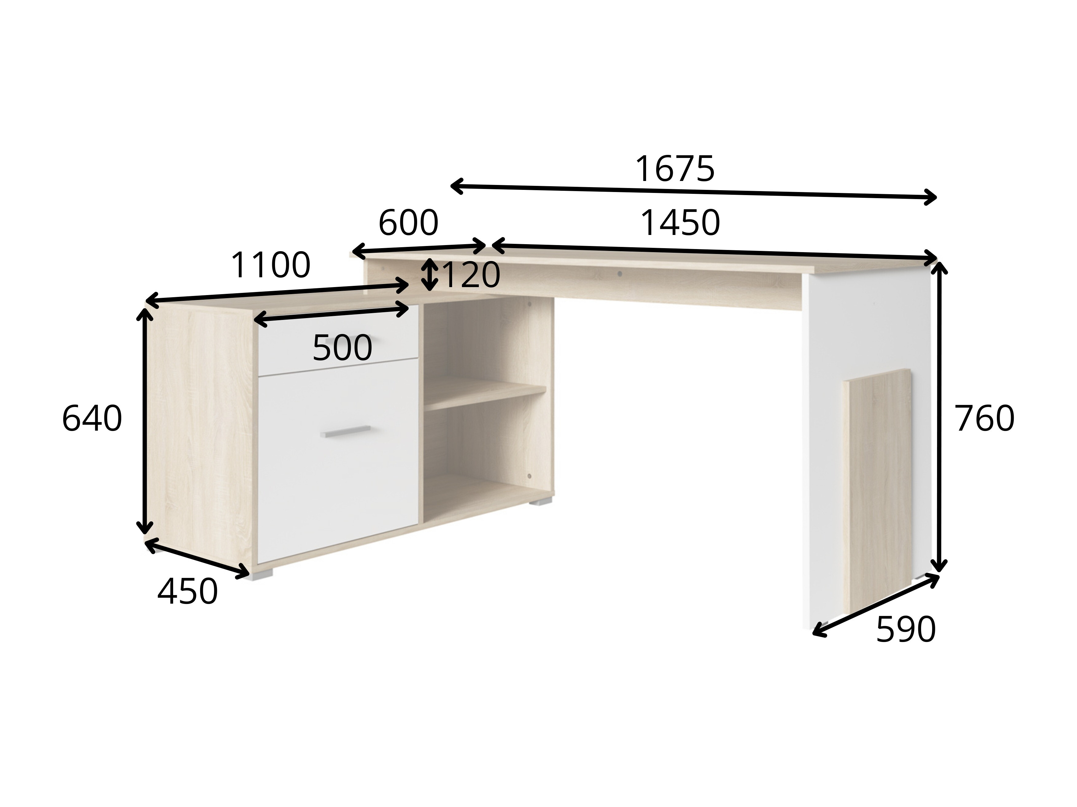 Kutni uredski stol Baytown 197 (Bijela + Sonoma hrast)