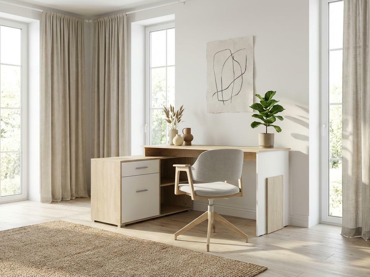 Kutni uredski stol Baytown 197 (Bijela + Sonoma hrast)