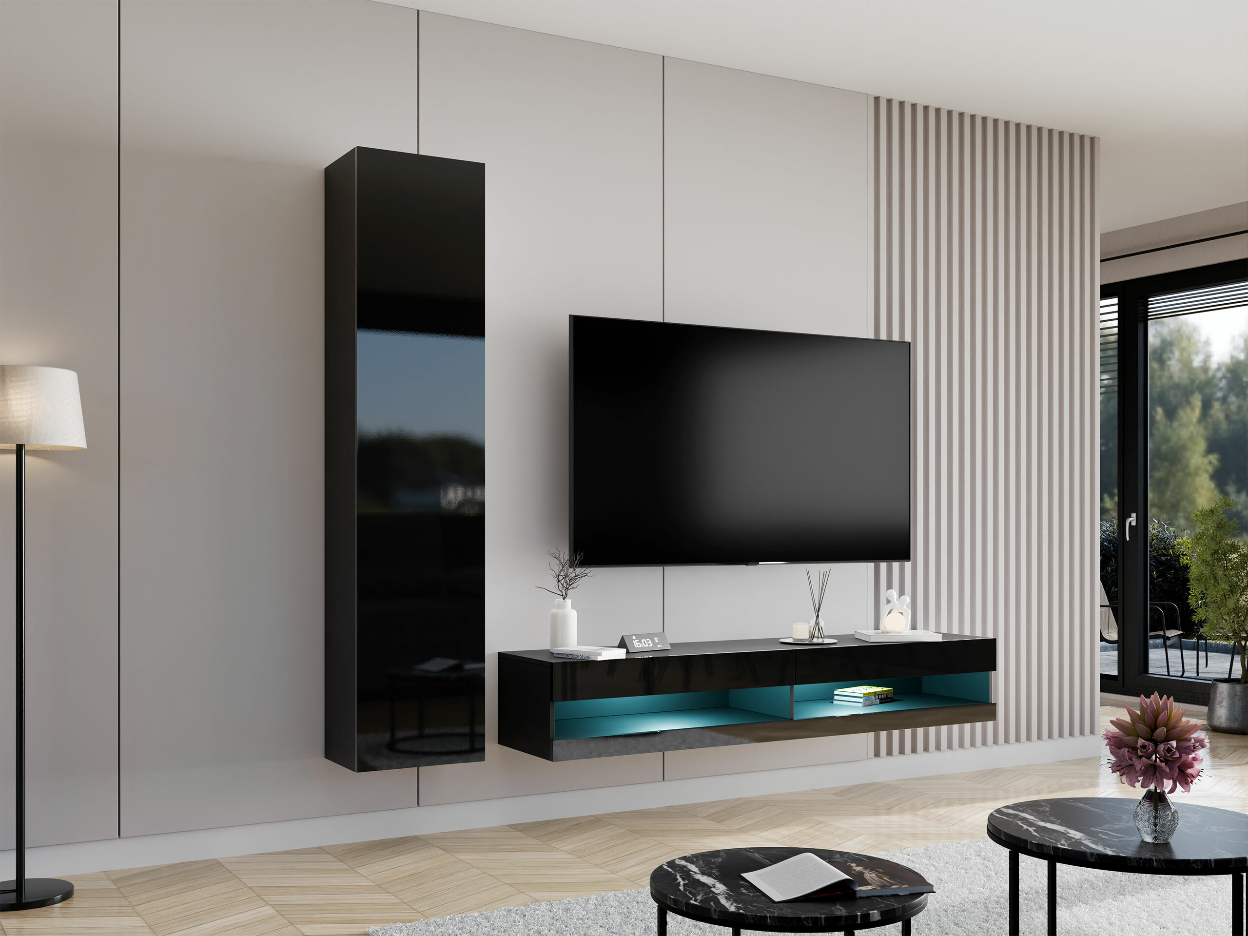 Set za dnevni boravak Venenou 114 (Crna + Sjajno crna)