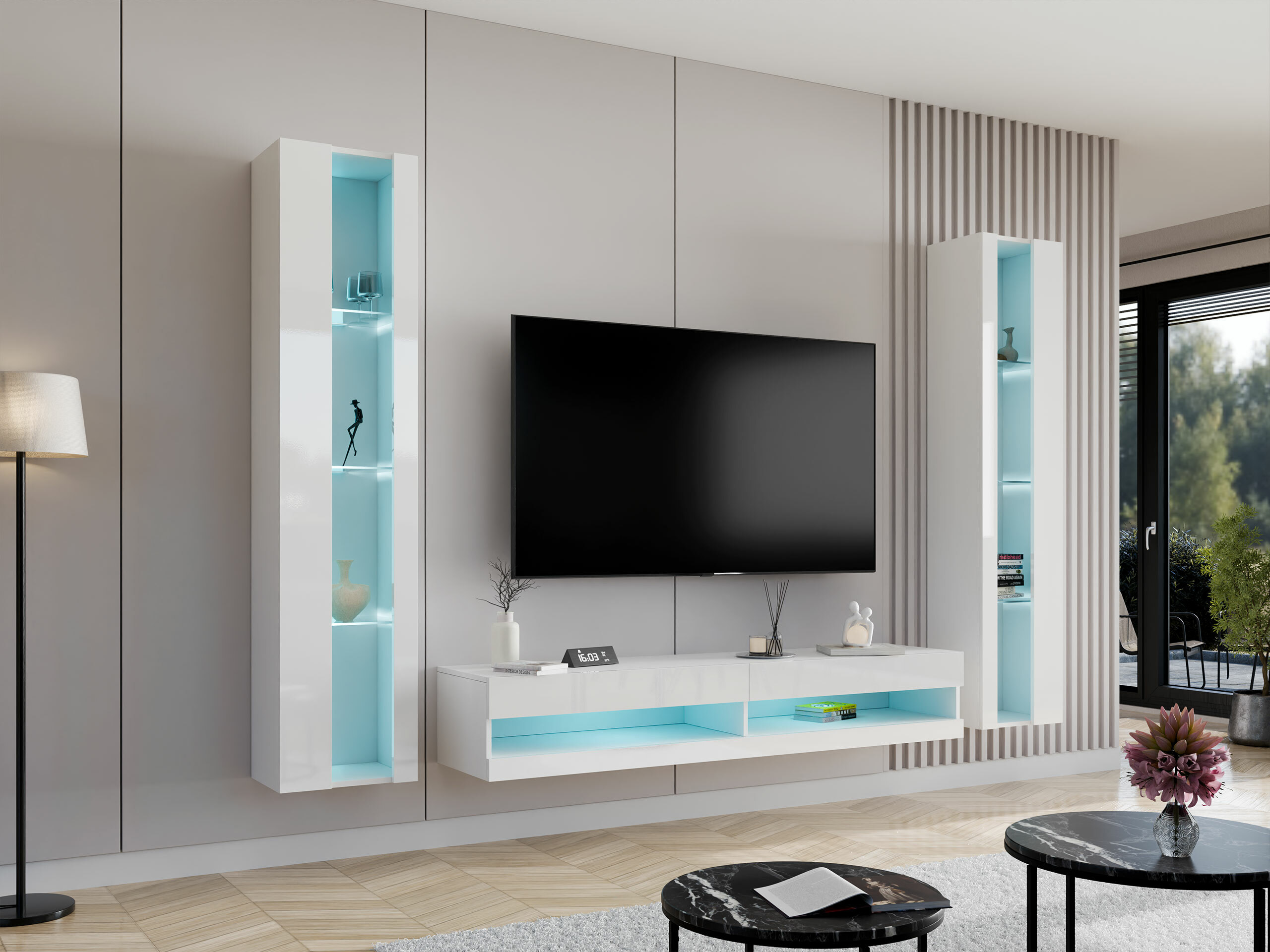 Set za dnevni boravak Vilrin V (Bijela + Sjajno bijela)