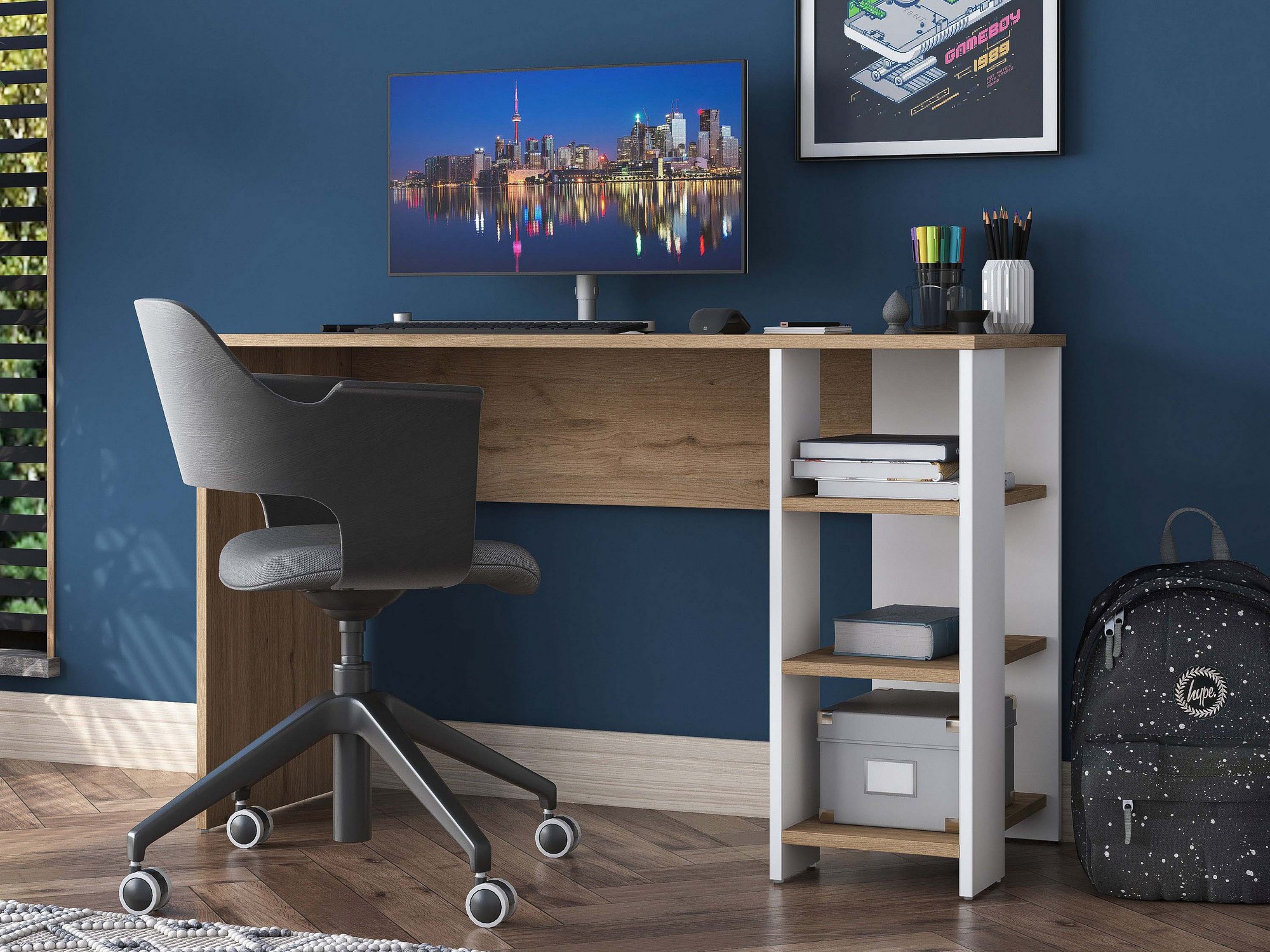 Uredski stol Catdelu 109 (Bijela + Orah)