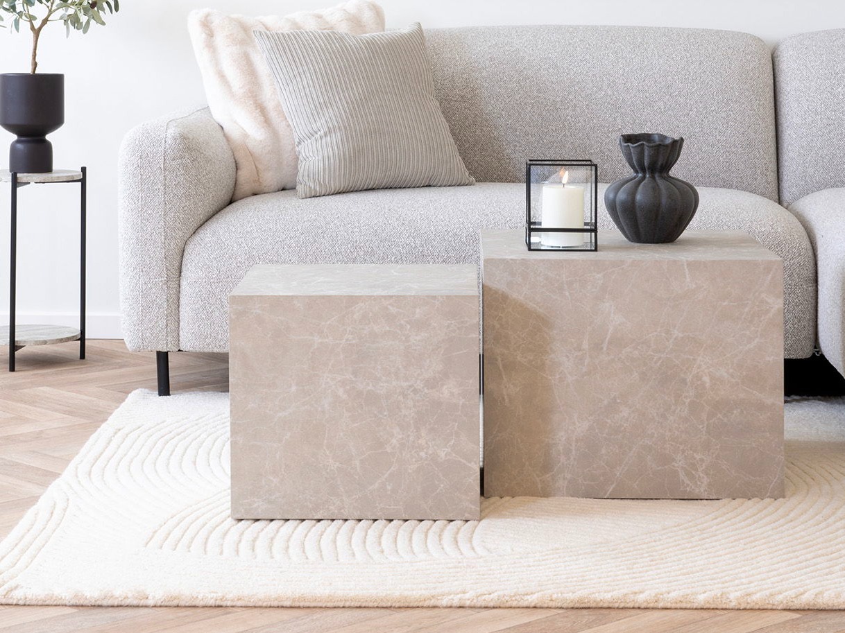 Set stolića za kavu Catavie 103 (Bež + Sivi mramor)