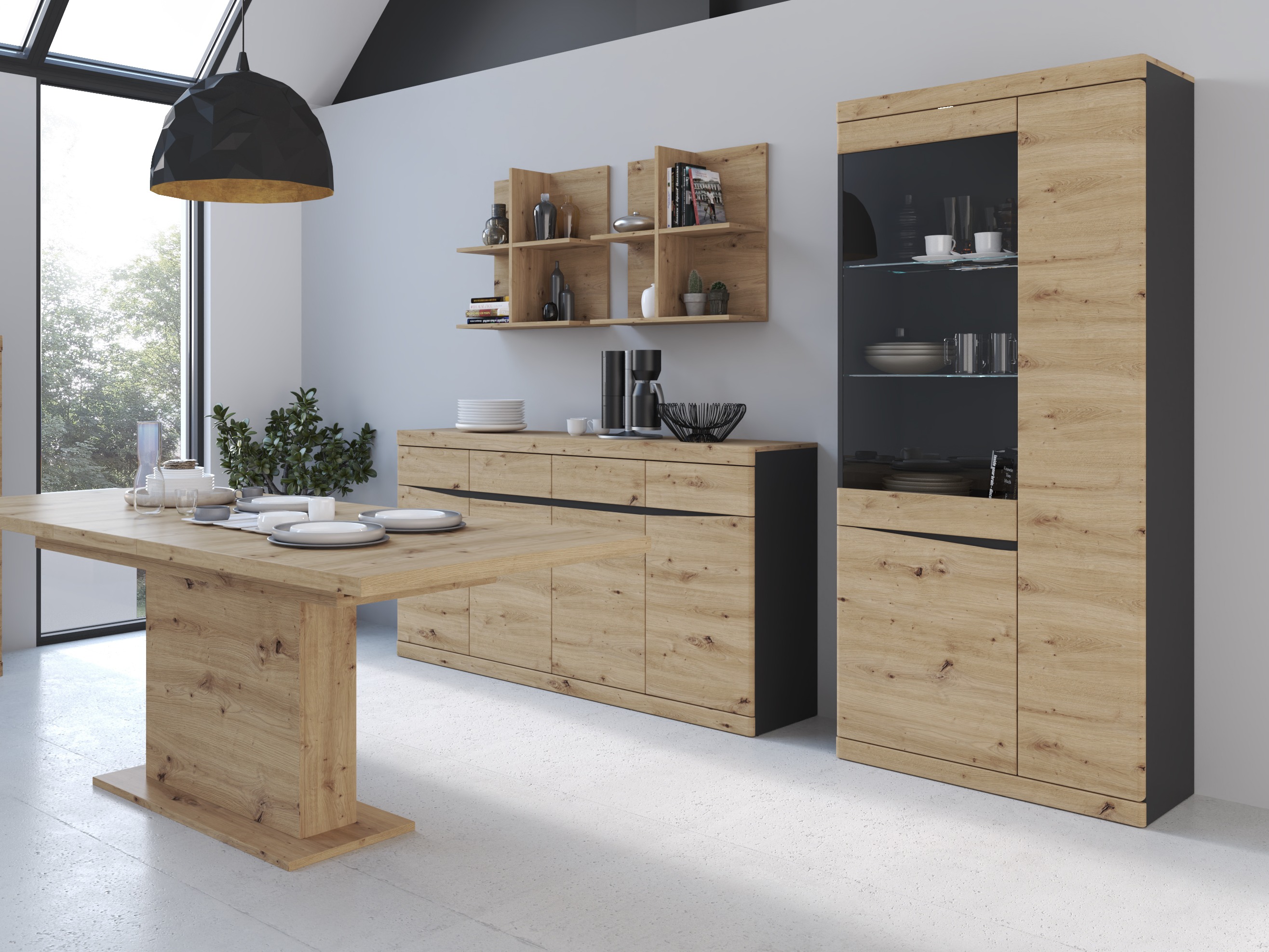 Polica Venlori 128 (Antracit + Hrast Artisan)