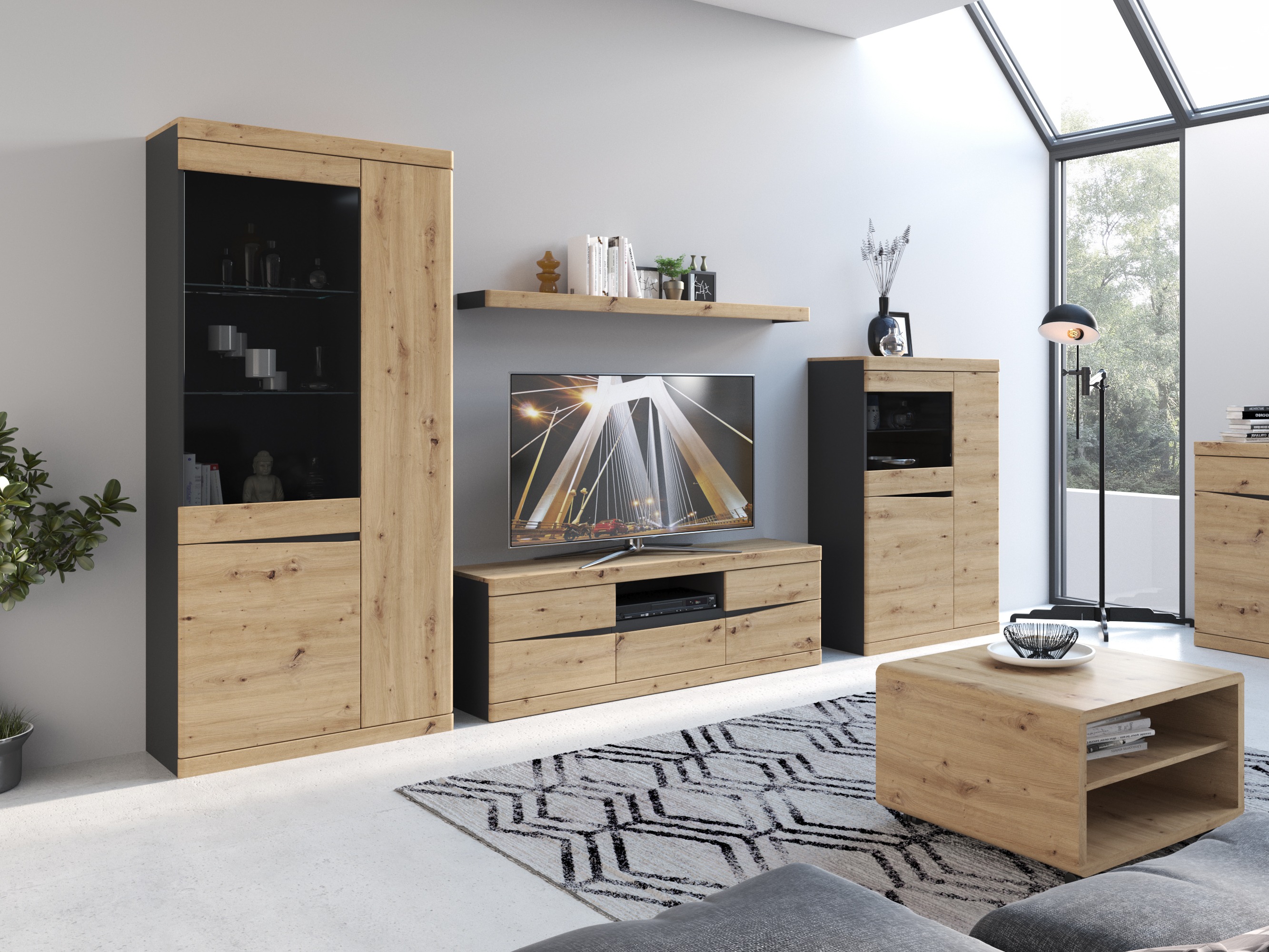 Polica Venlori 129 (Antracit + Hrast Artisan)