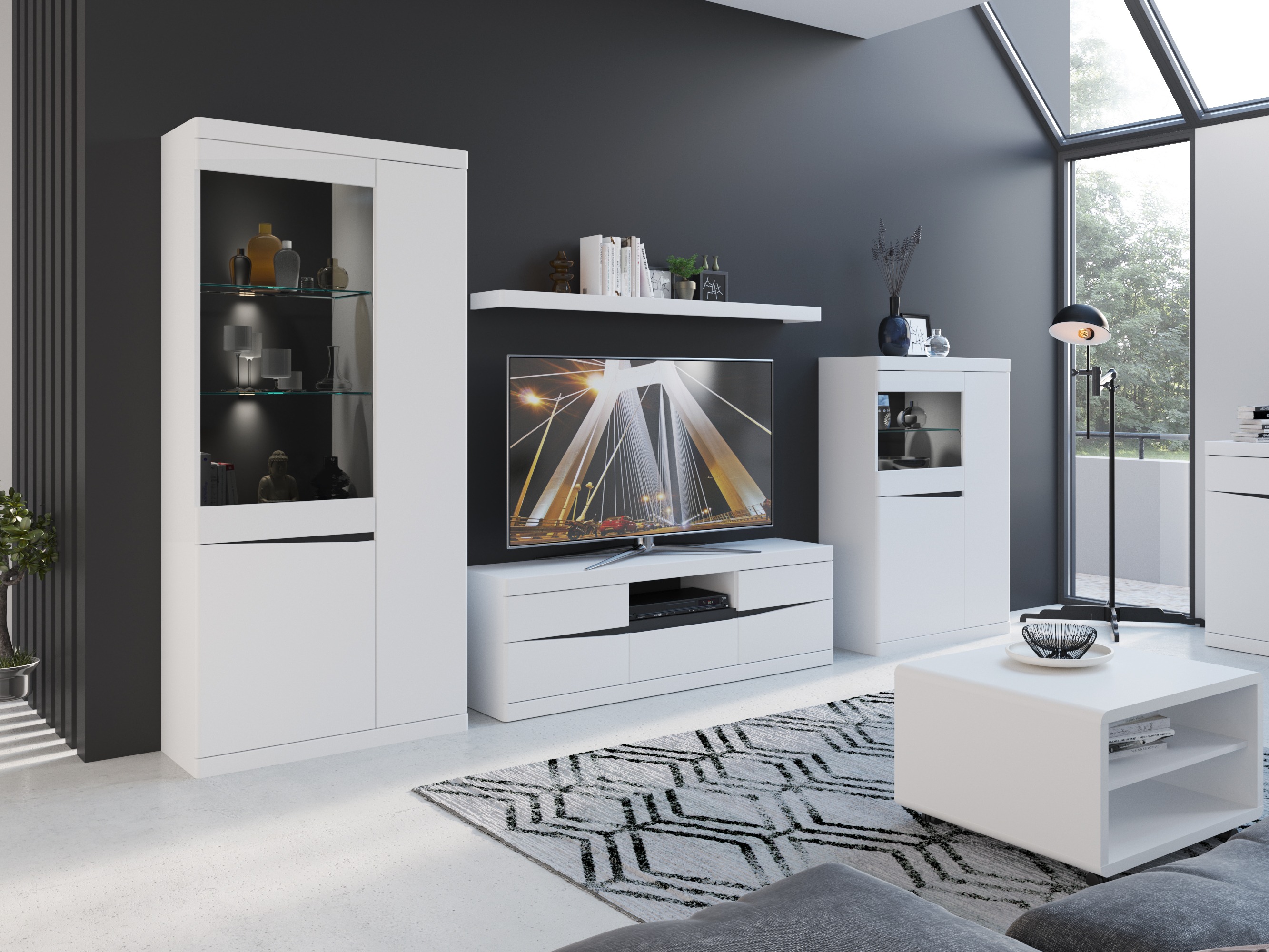 Polica Venlori 129 (Bijela + Grafit)