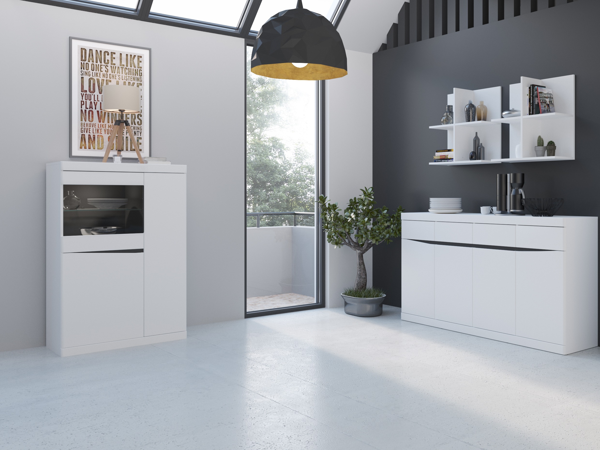 Polica Venlori 129 (Bijela + Grafit)