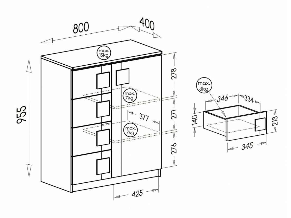 Komoda Elmenou 102 (Bijela + Antracit)