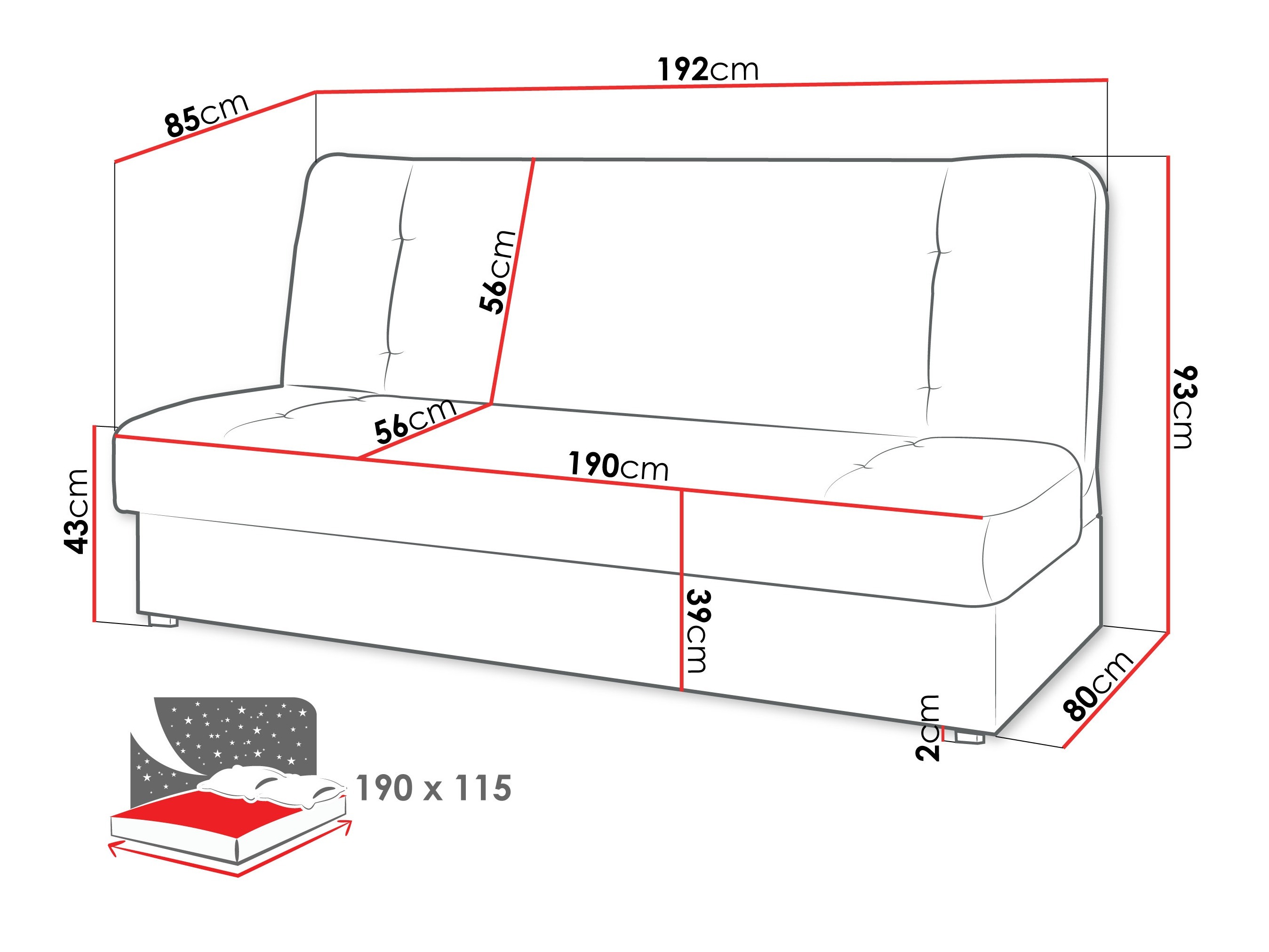 Kauč na razvlačenje SC9612 s oštećenim pakiranjem