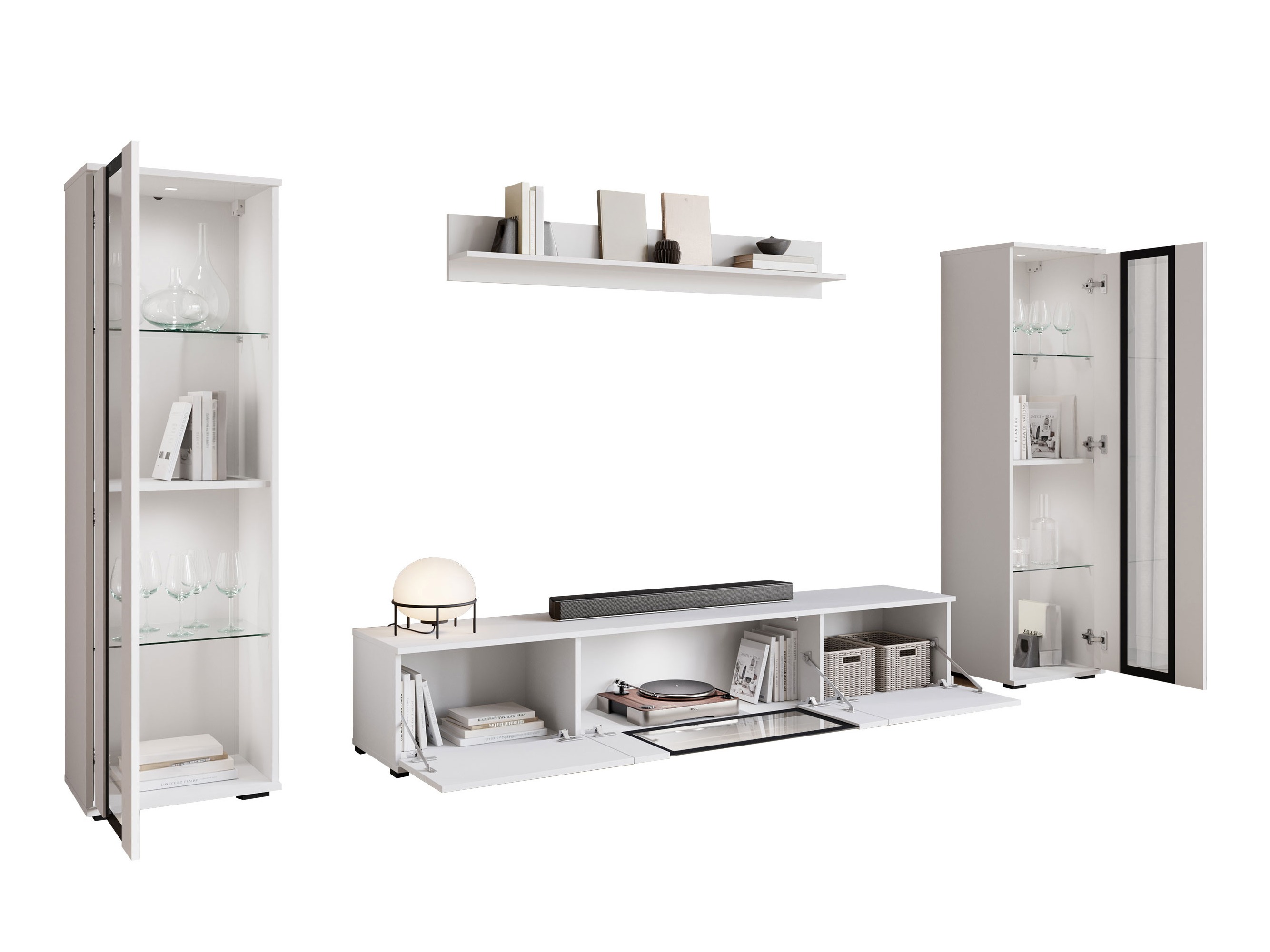 Set za dnevni boravak Torcame 103 (Hrast Wotan + Sjajno bijela)