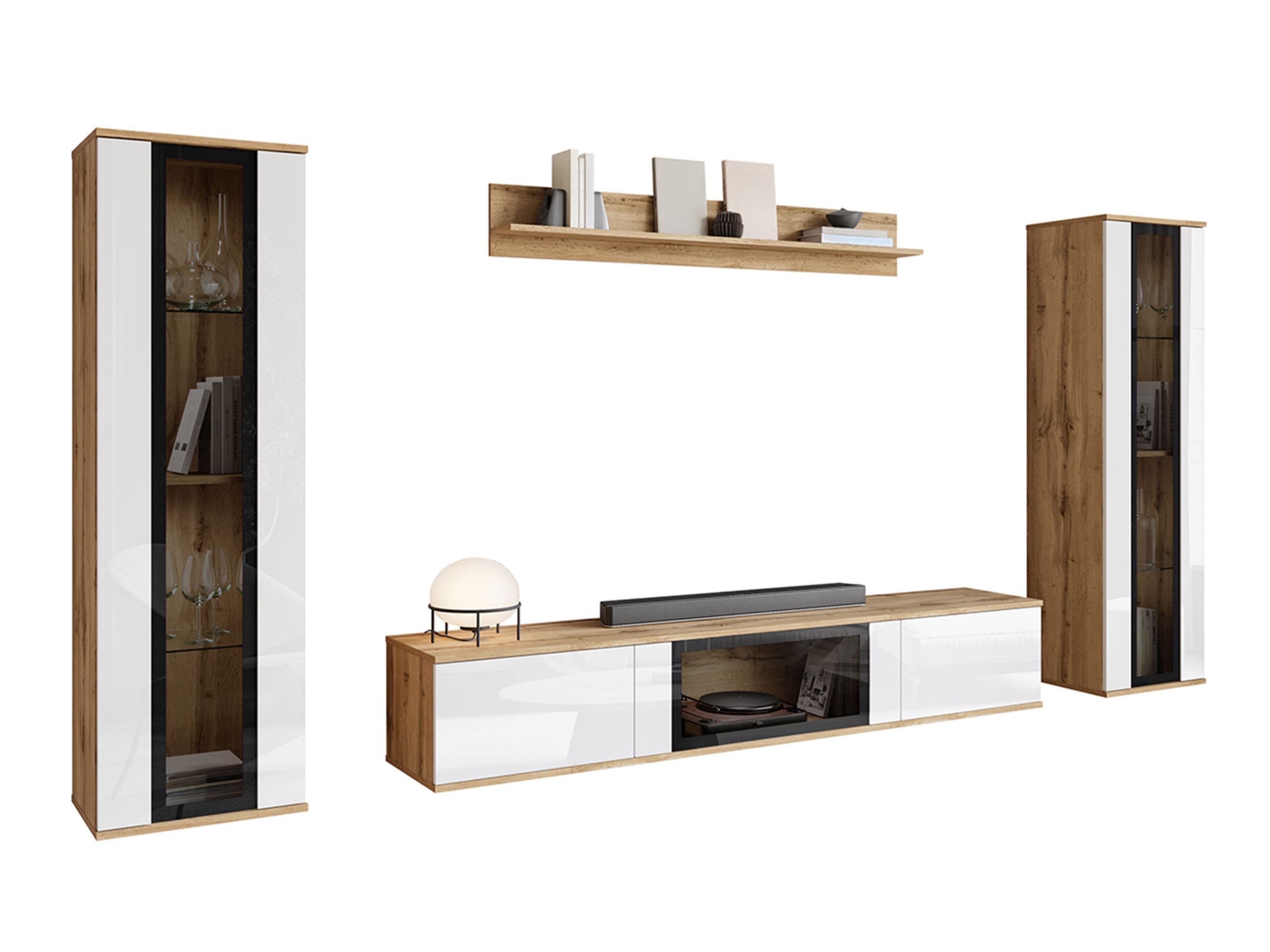 Set za dnevni boravak Torcame 103 (Hrast Wotan + Sjajno bijela)