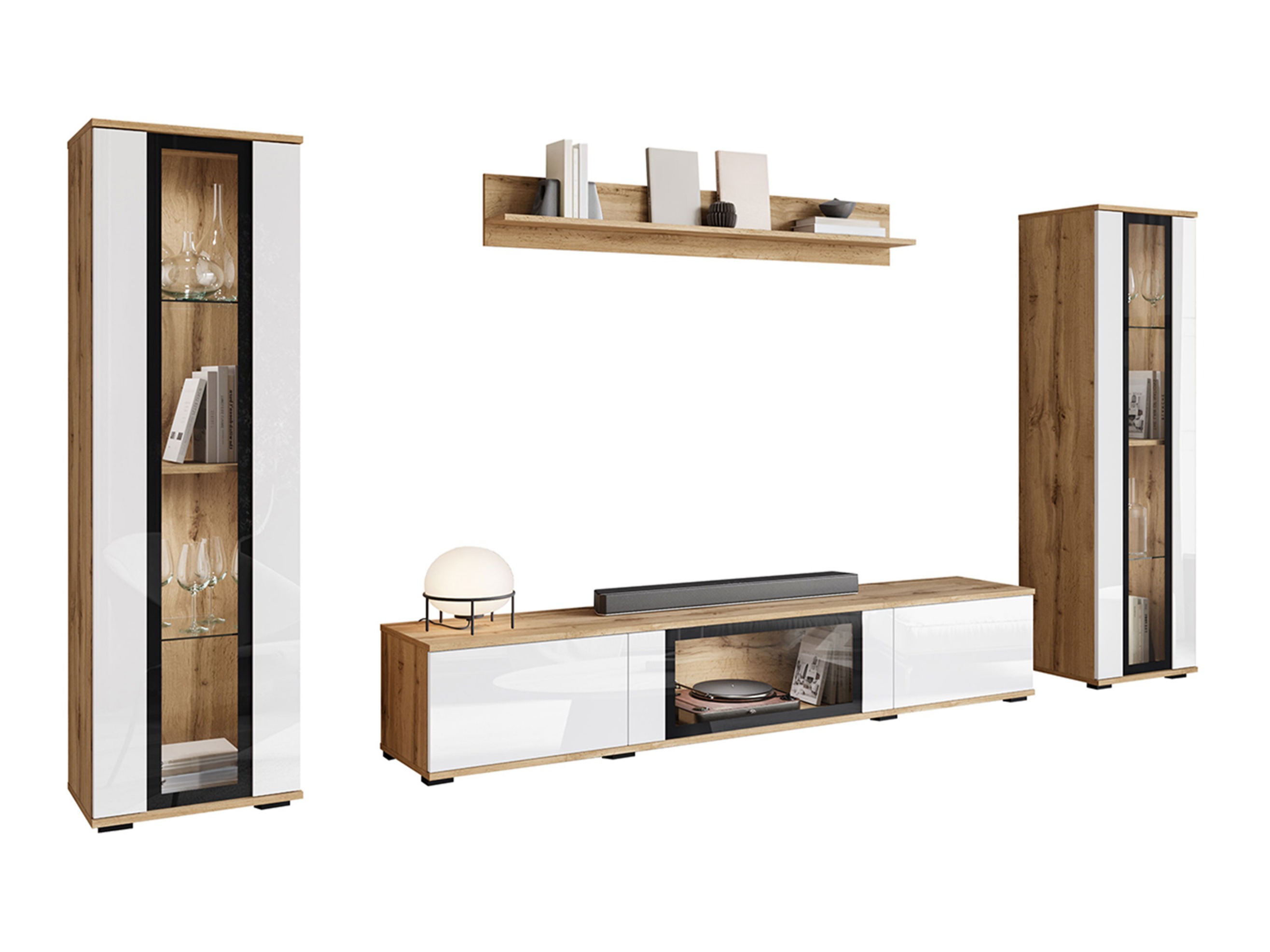 Set za dnevni boravak Torcame 103 (Hrast Wotan + Sjajno bijela)