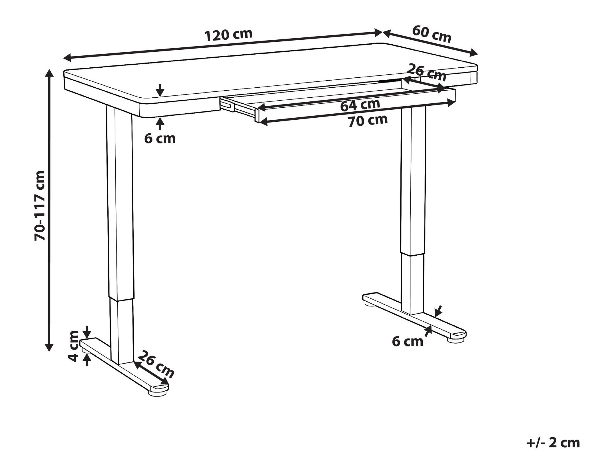 Radni stol podesiv po visini Berwyn 2994 (Crna + Svijetlo smeđa)