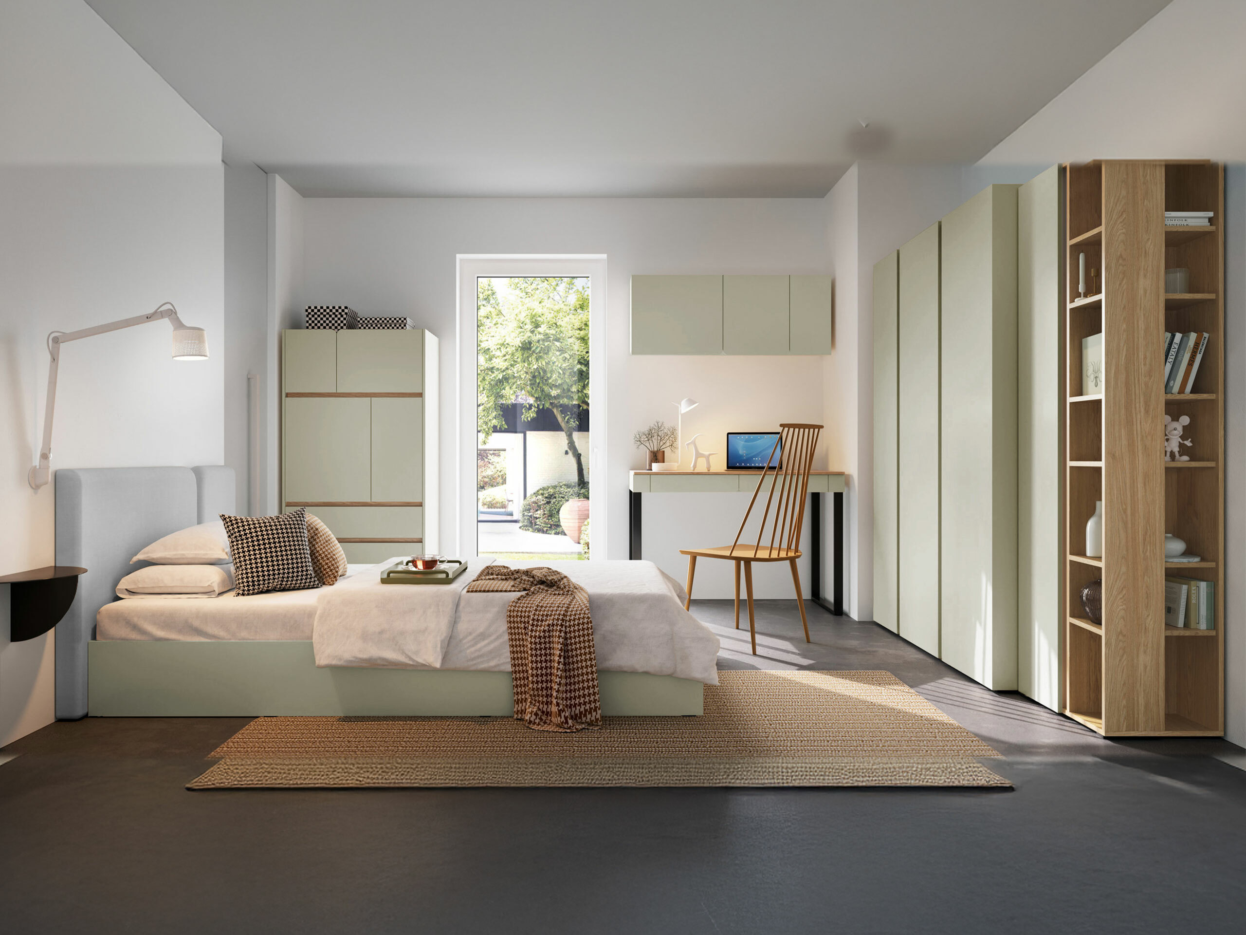 Polica Fiosono 104 (Zagasito zelena + Hrast)