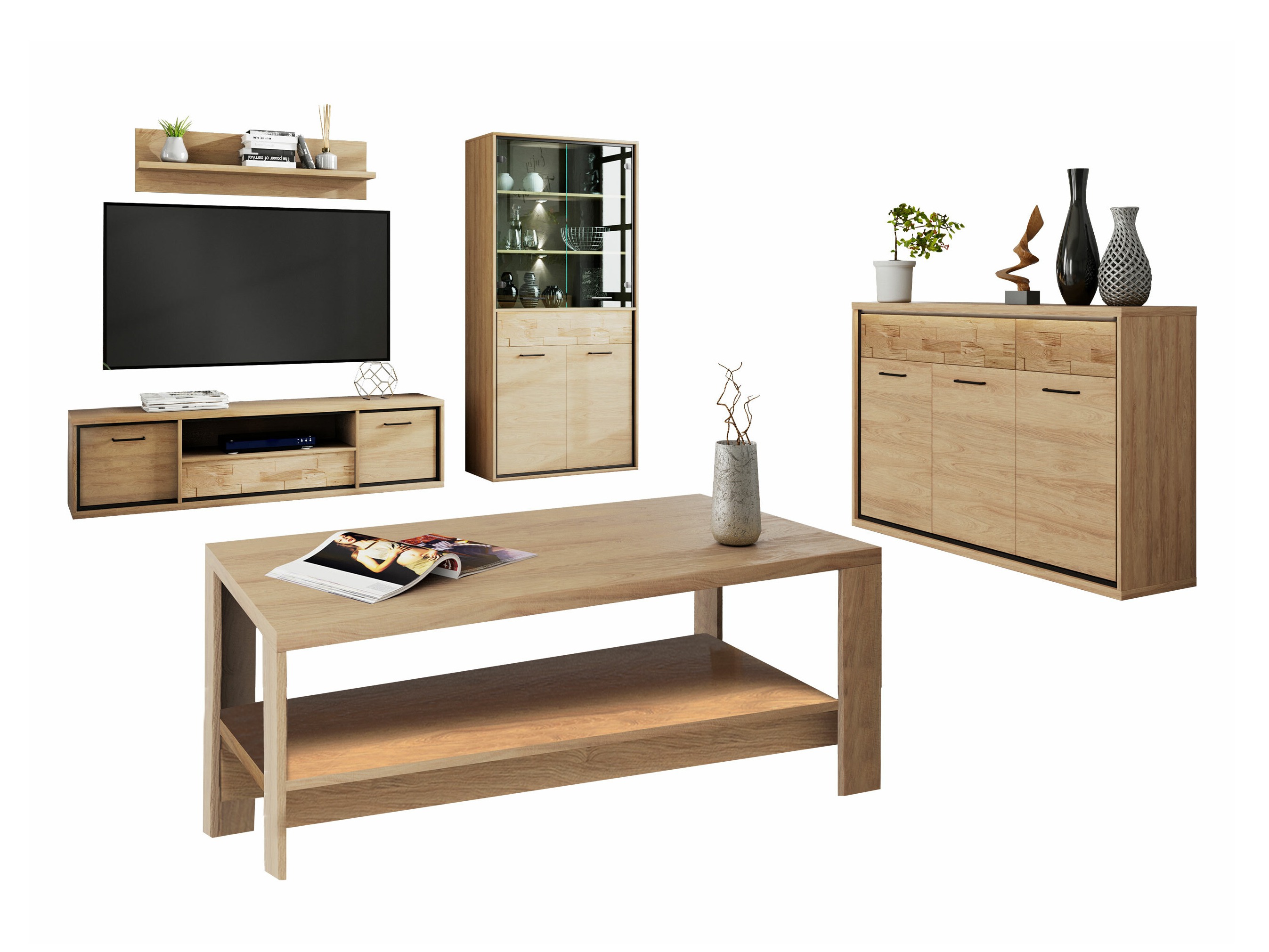 Set za dnevni boravak Etrmoni 118 (Svijetlo drvo + Hrast)