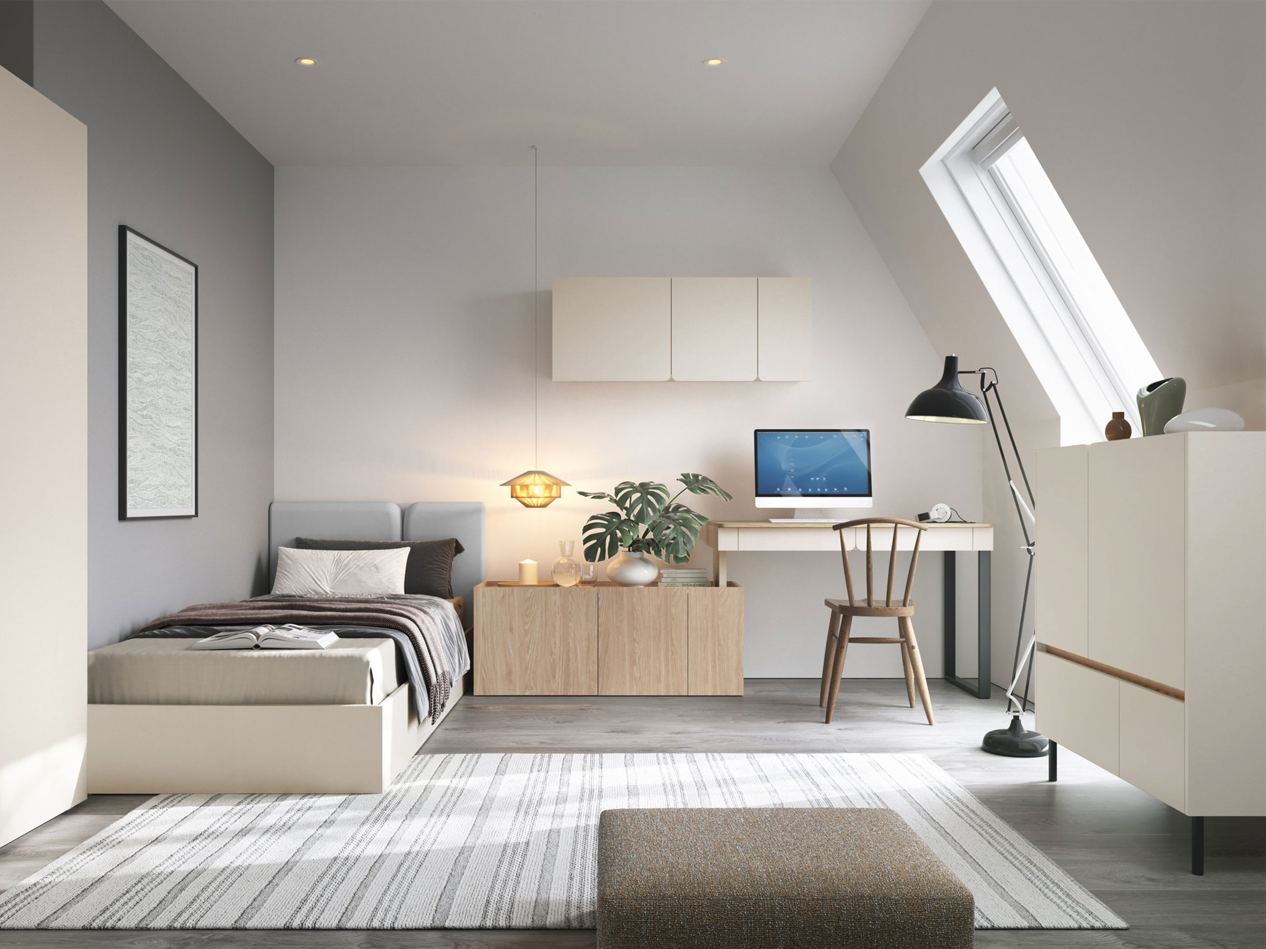 Set namještaja Fiosono 115 (Bež + Hrast)