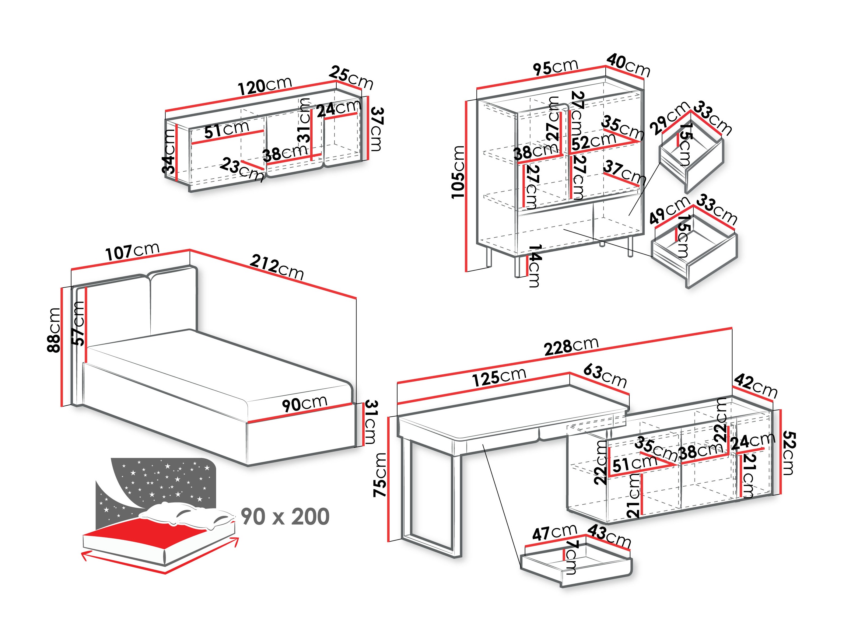Set namještaja Fiosono 115 (Bež + Svijetli hrast)