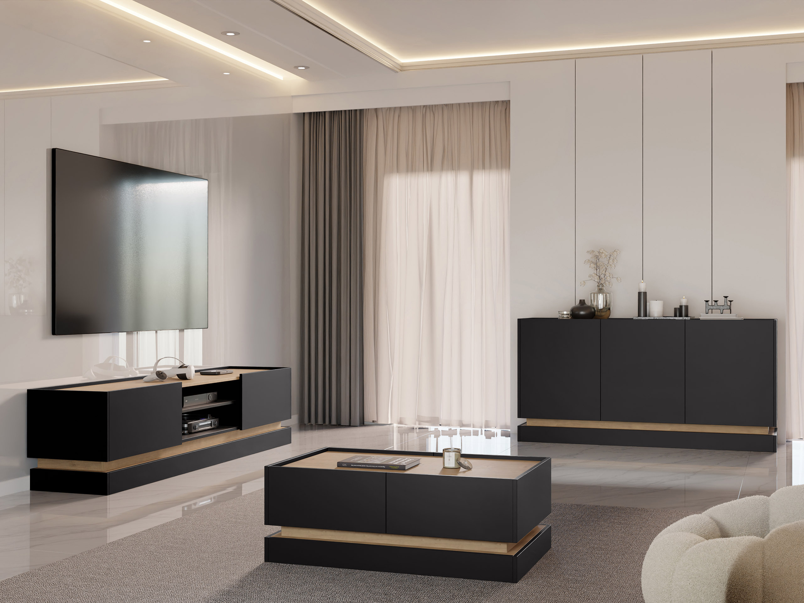 Set za dnevni boravak Comfivo Dalvenu 104 (Crna + Hrast)