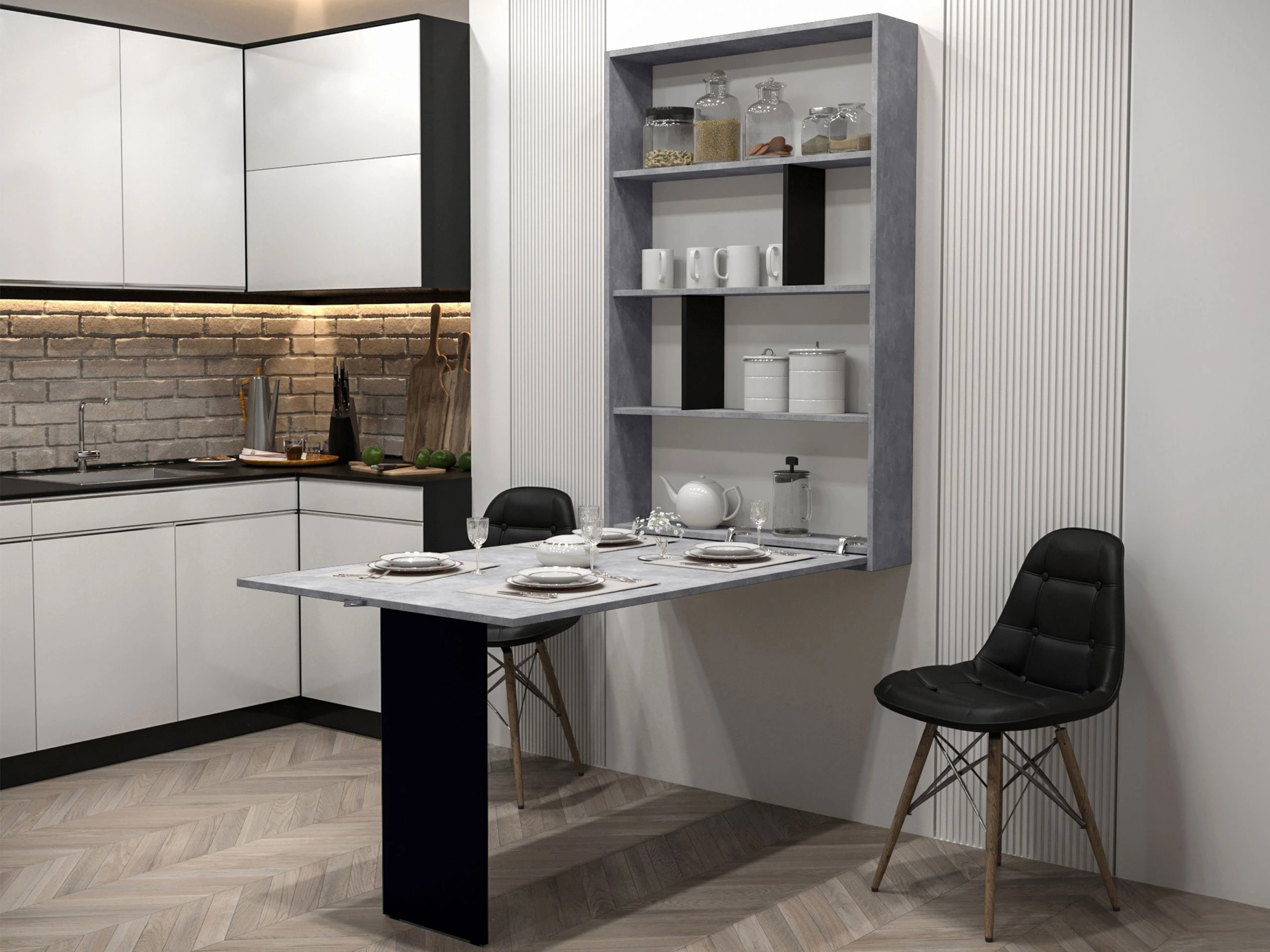 Sklopivi stol Pinis III (Crna + Boja betona)