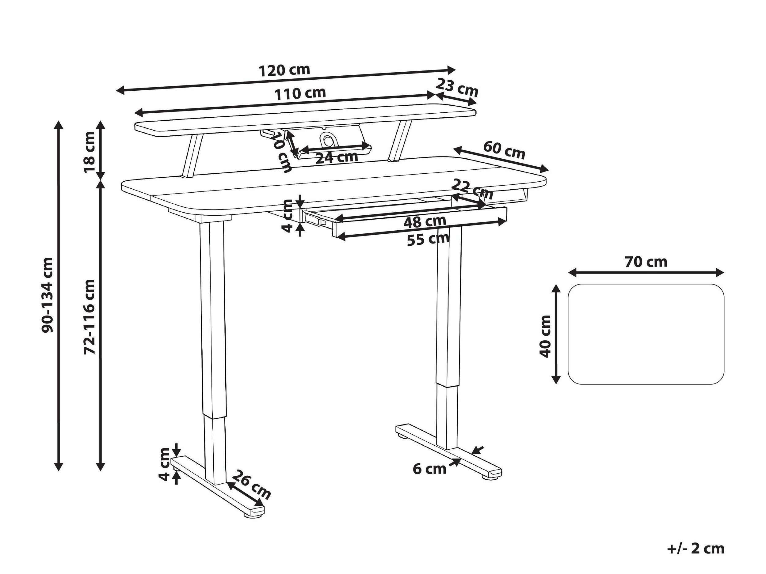 Radni stol podesiv po visini Berwyn 3128 (Crna + Smeđa)