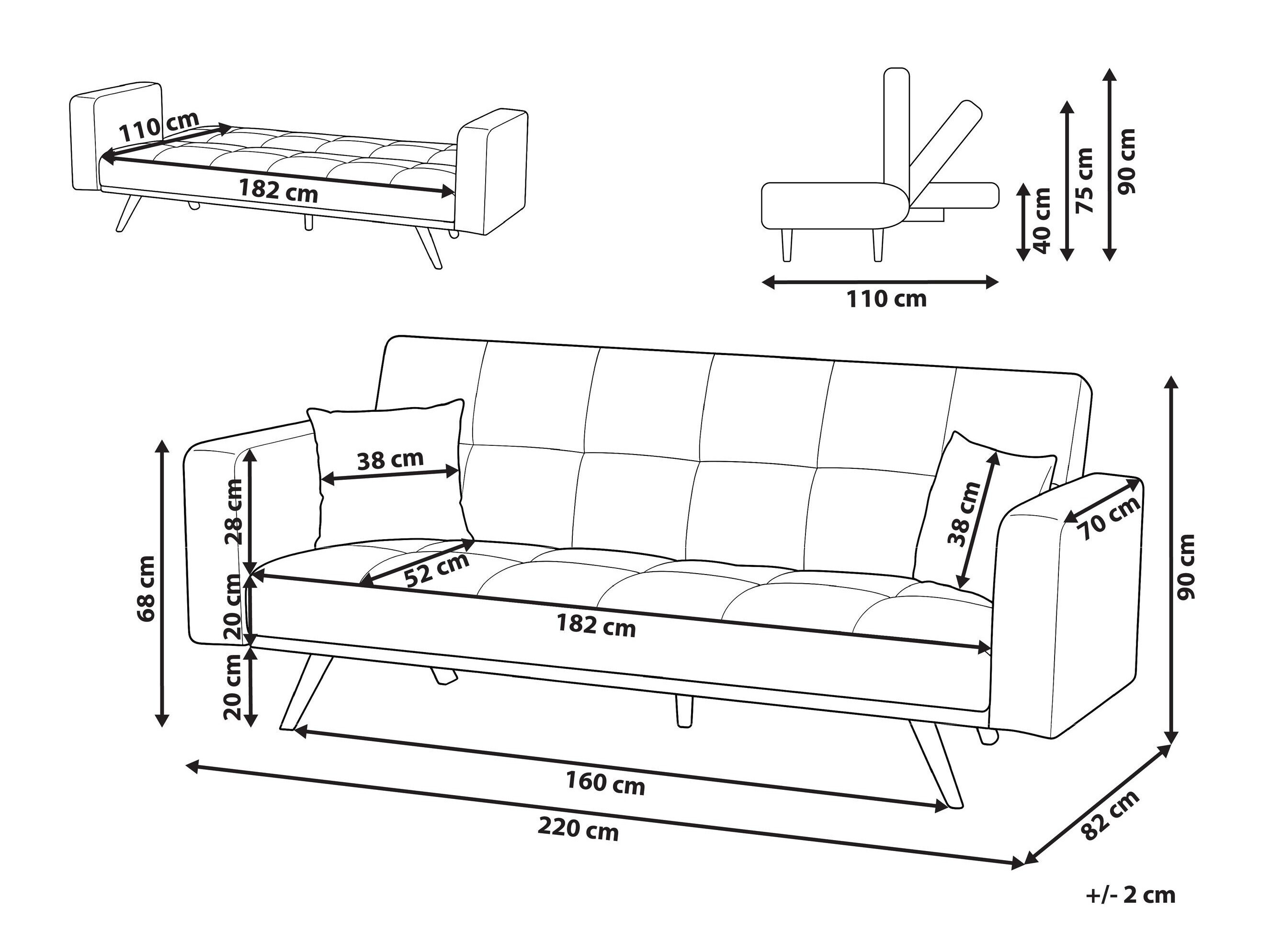 Kauč na razvlačenje Berwyn 3123 (Crna)