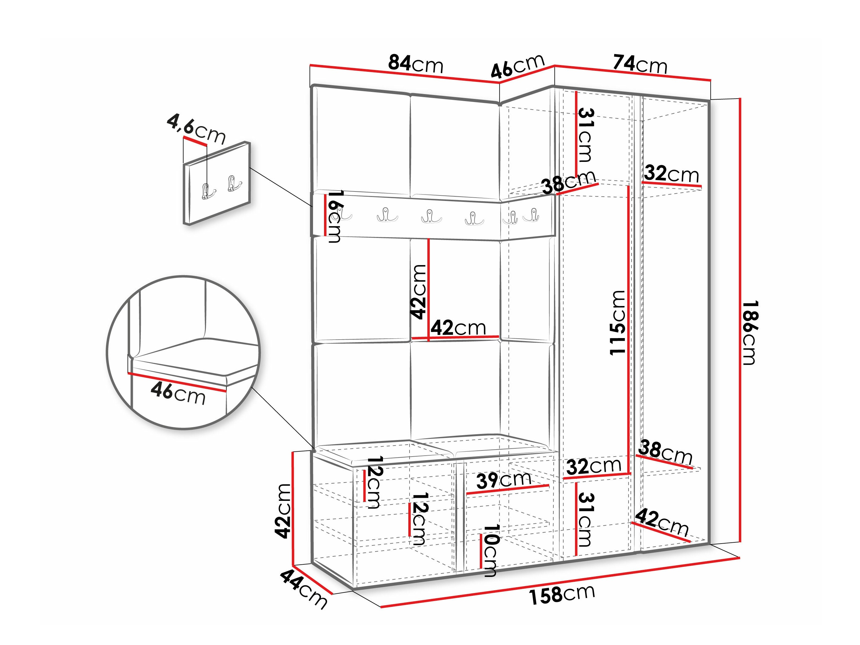 Set za hodnik Pinis III (Bijela)
