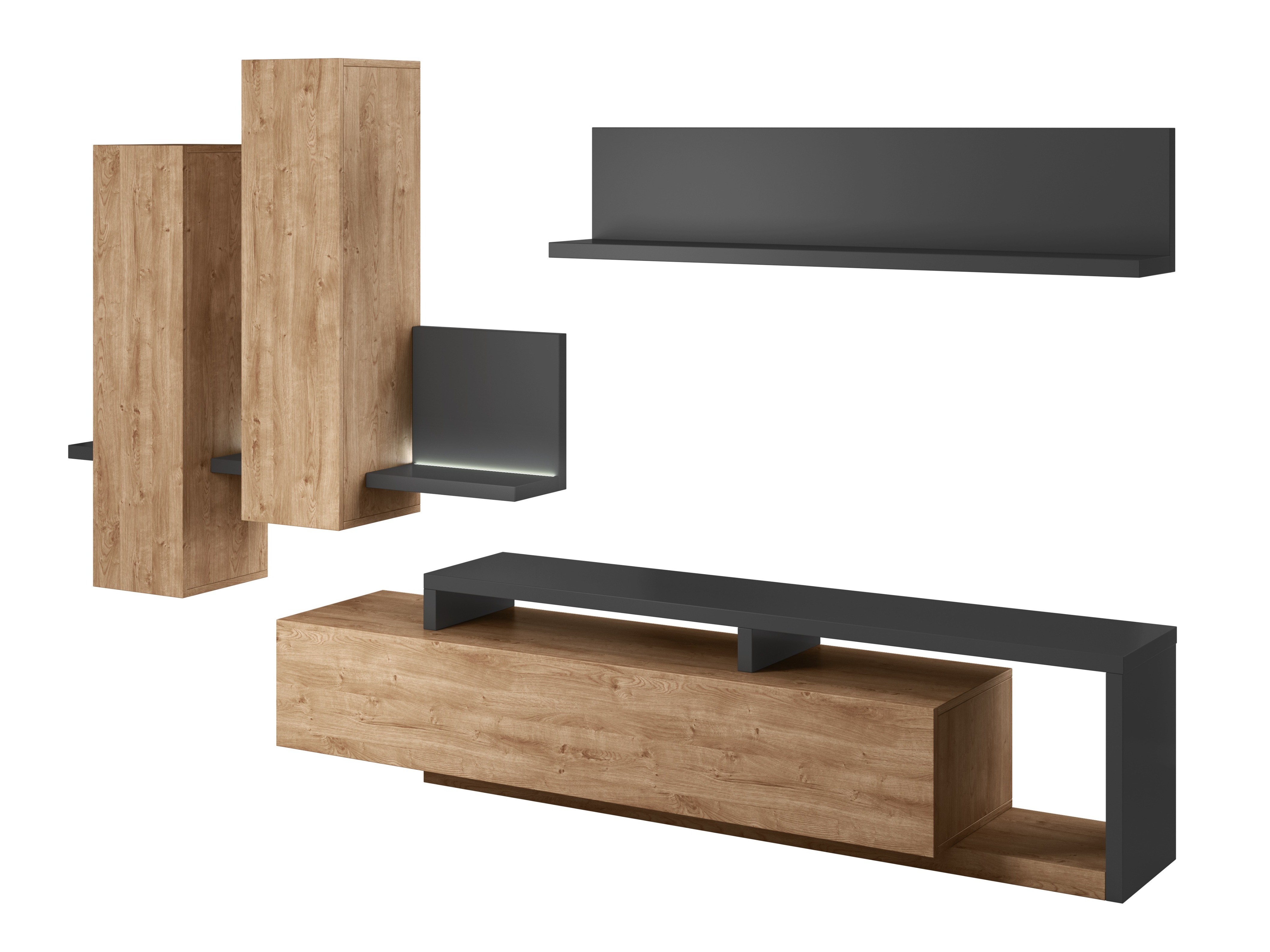 Set za dnevni boravak Lutiva 100 (Antracit + Ribbec hrast)