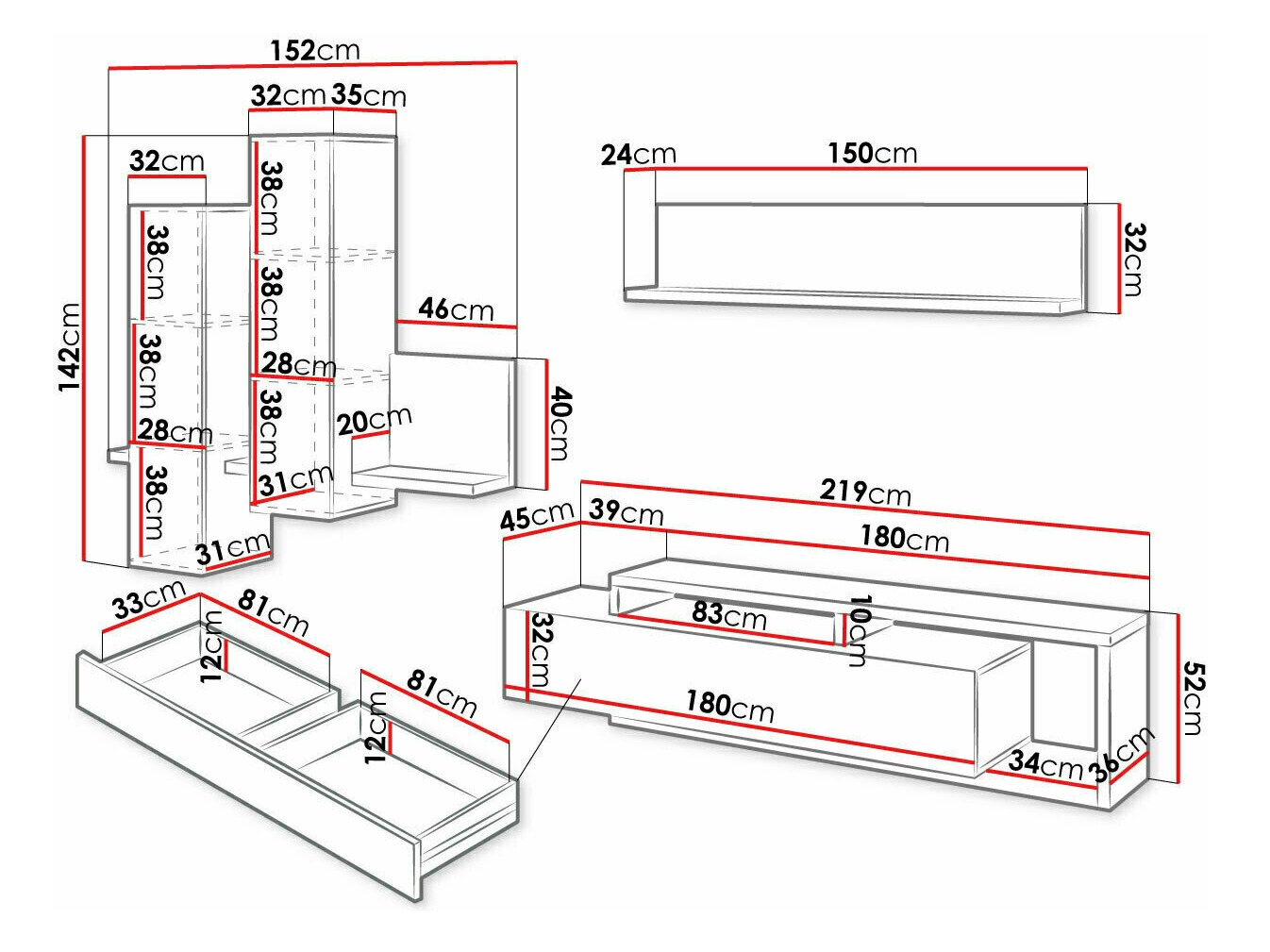 Set za dnevni boravak Lutiva 100 (Bijela + Boja betona)