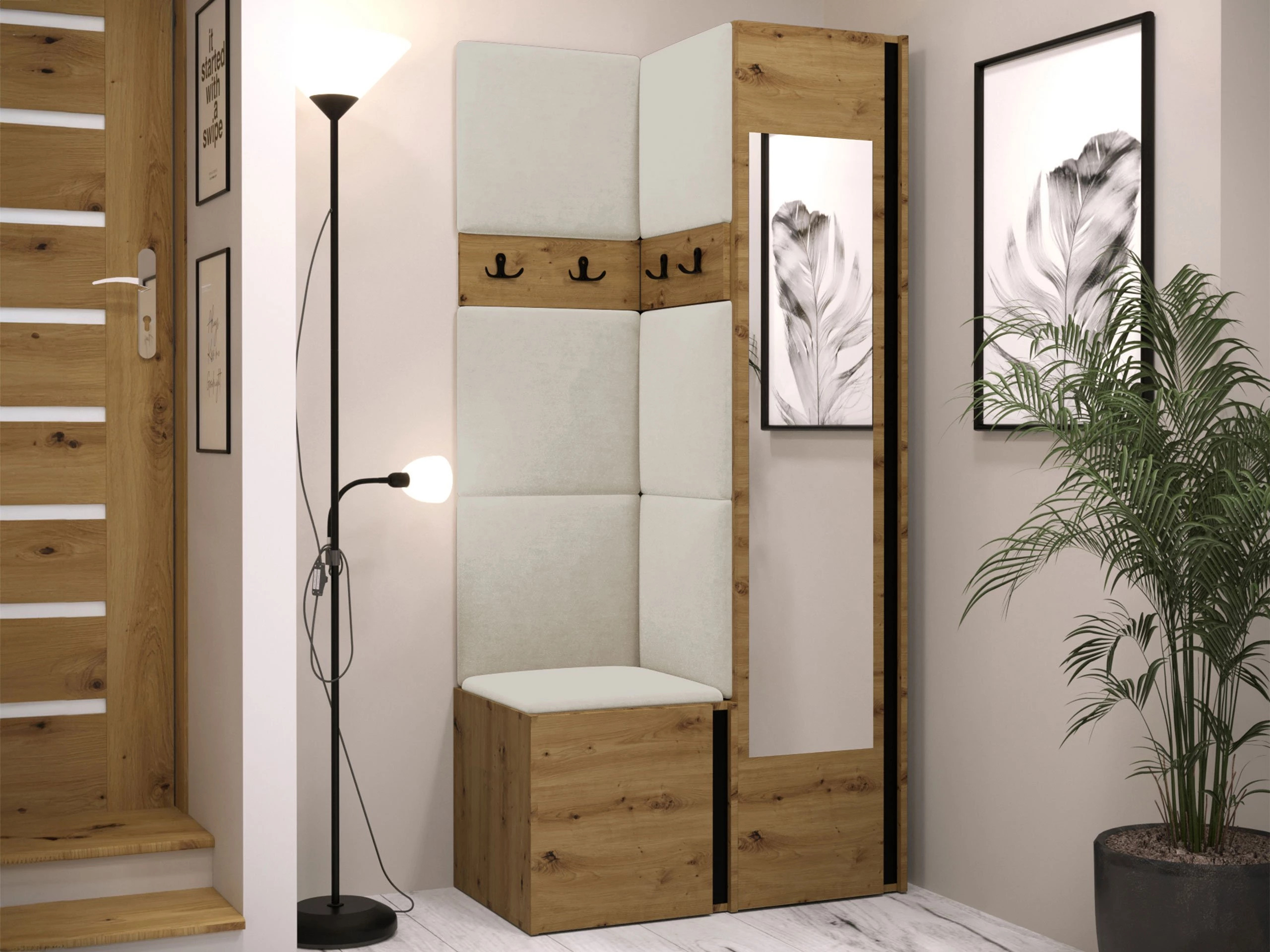 Set za hodnik Pinis XXV (Hrast Artisan + Crna)