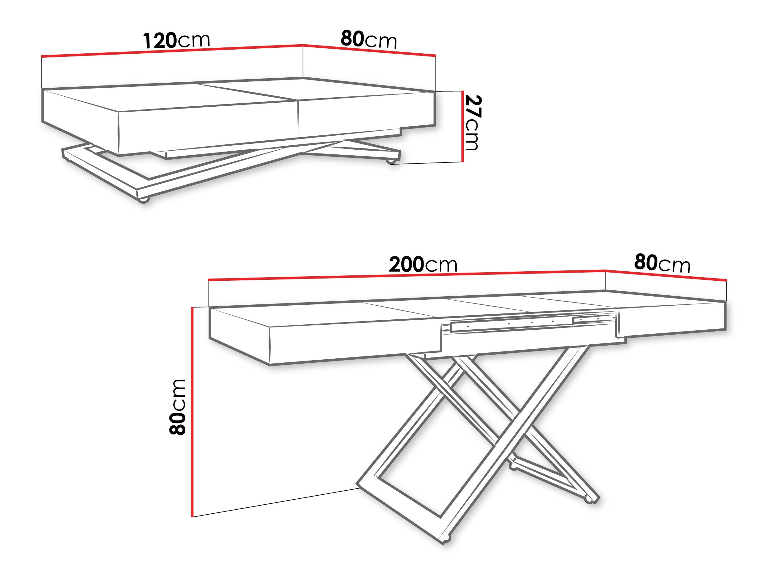 Transformirajući stolić za kavu Oswego 173 (Crni mramor)
