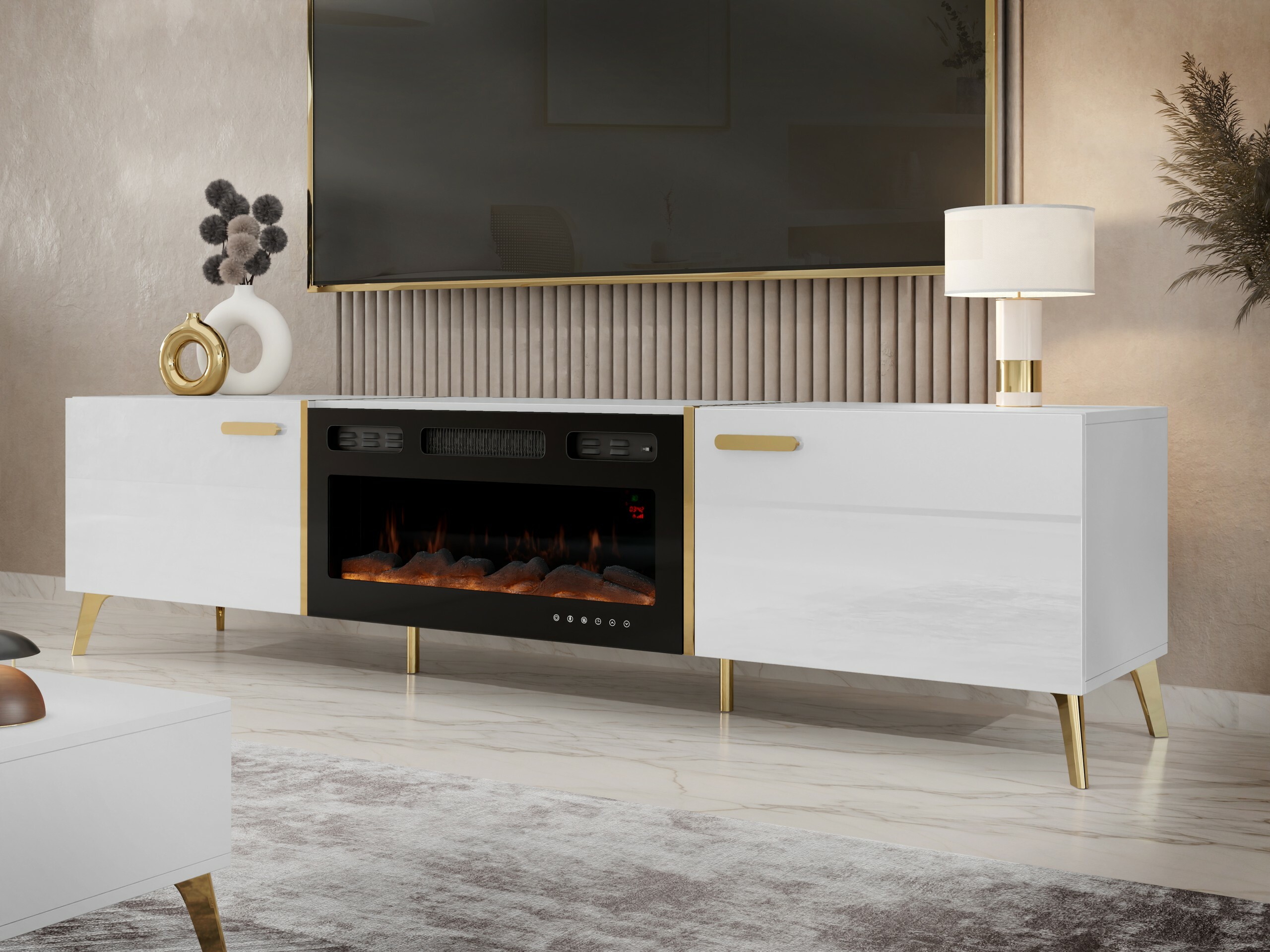 TV stol Comfivo Teslomo 112 (Bijela + Sjajno bijela)