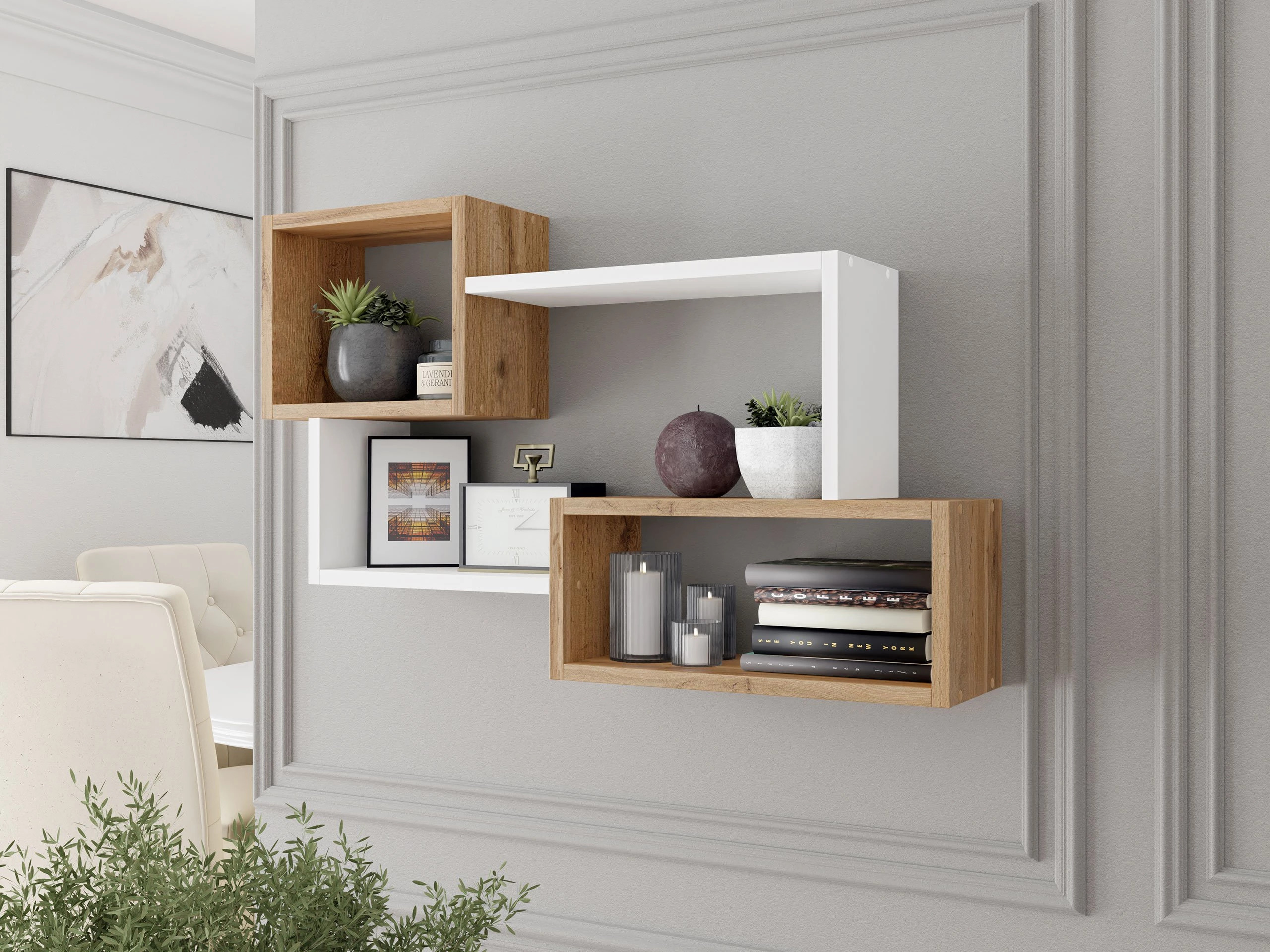 Zidna polica Lexicon II (Hrast Wotan + Bijela)