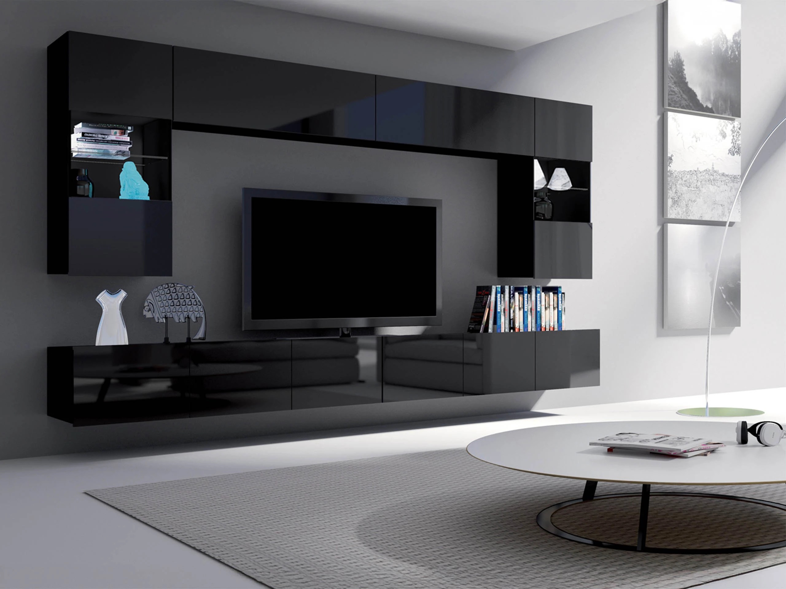 Zidni ormarić Remus (Crna + Sjajno crna)