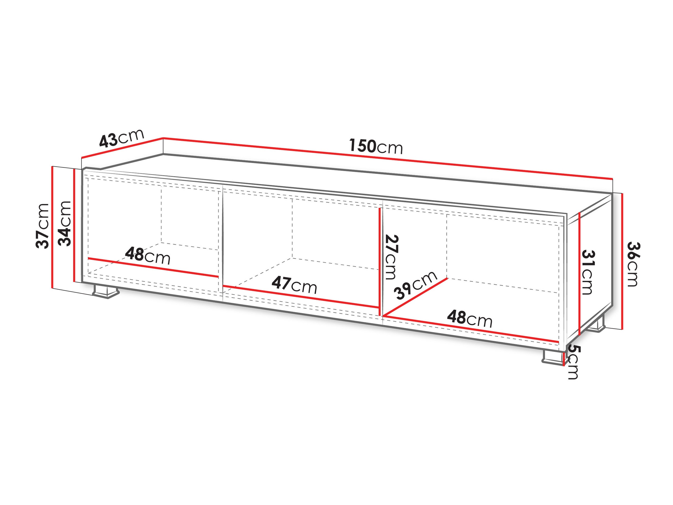 TV stol Tivdalu 103 (Crna + Sjajno crna)