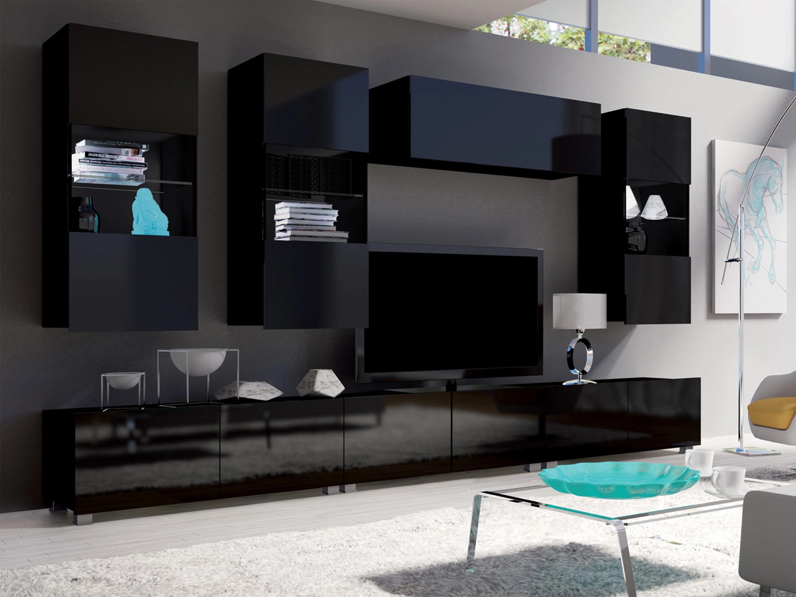 Zidni ormarić Remus I (Crna + Sjajno crna)