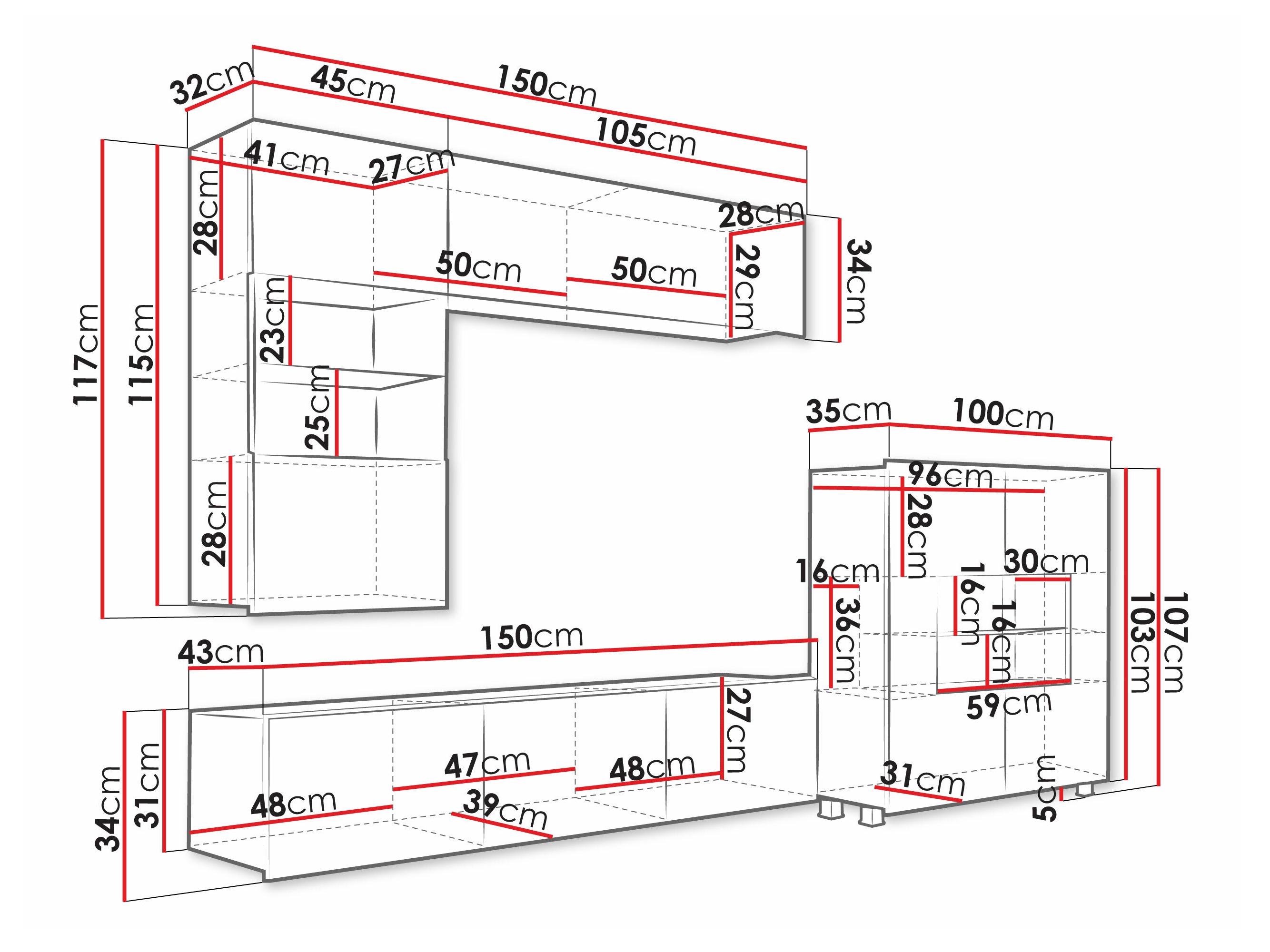 Set za dnevni boravak Remus III (Crna + Sjajno crna)