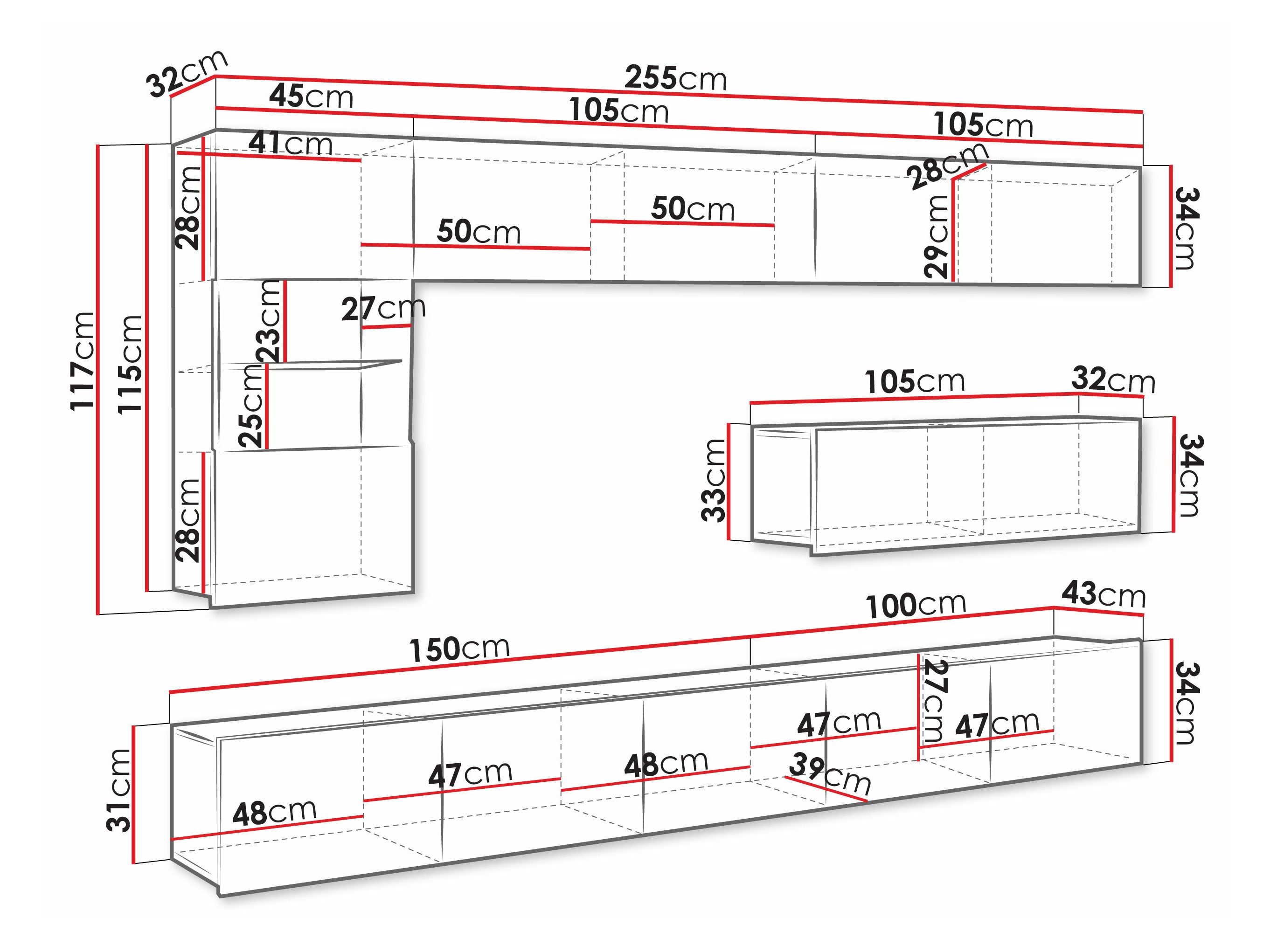 Set za dnevni boravak Remus IV (Crna + Sjajno crna)