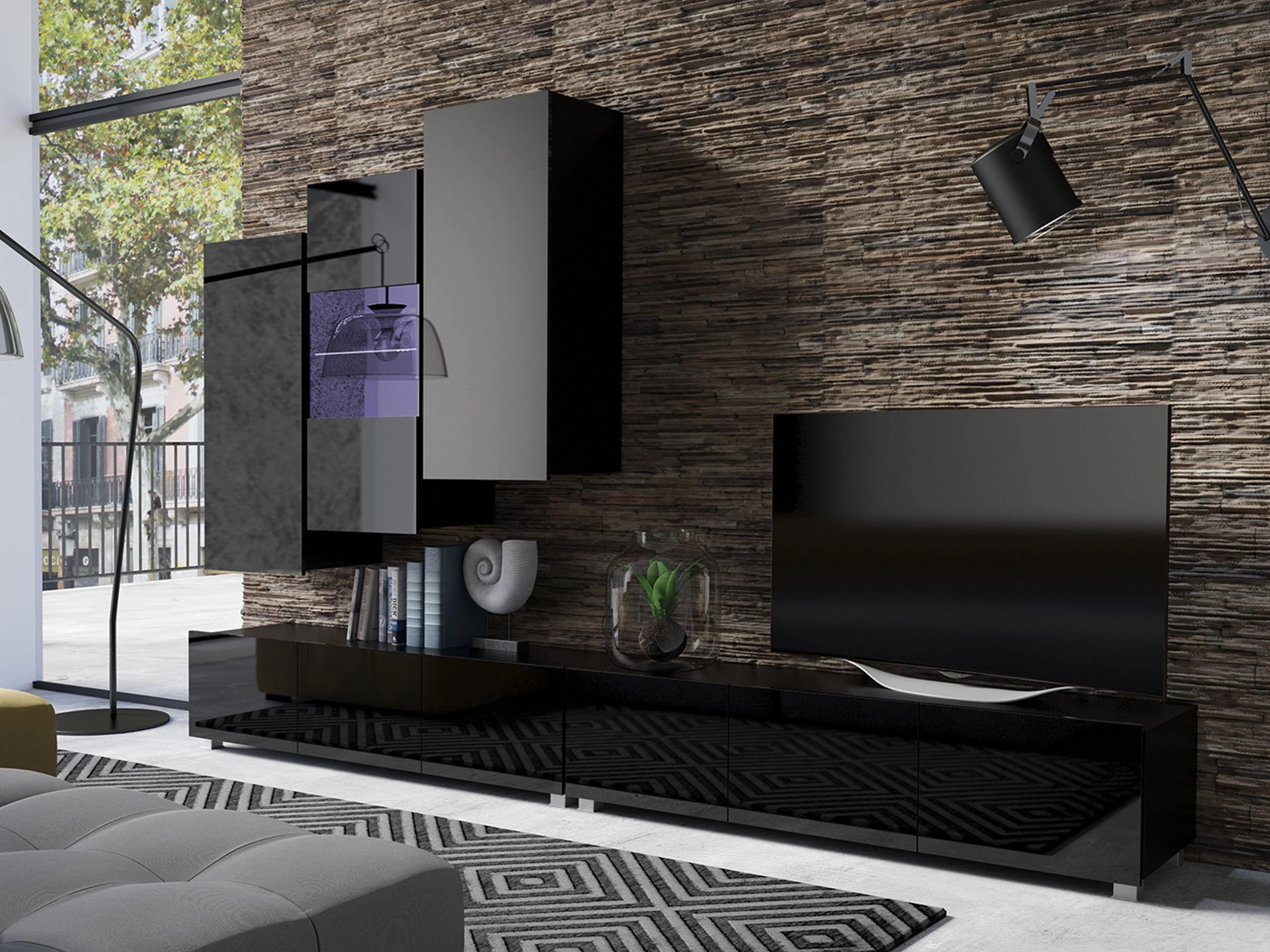 Set za dnevni boravak Remus XVII (Crna + Sjajno crna)